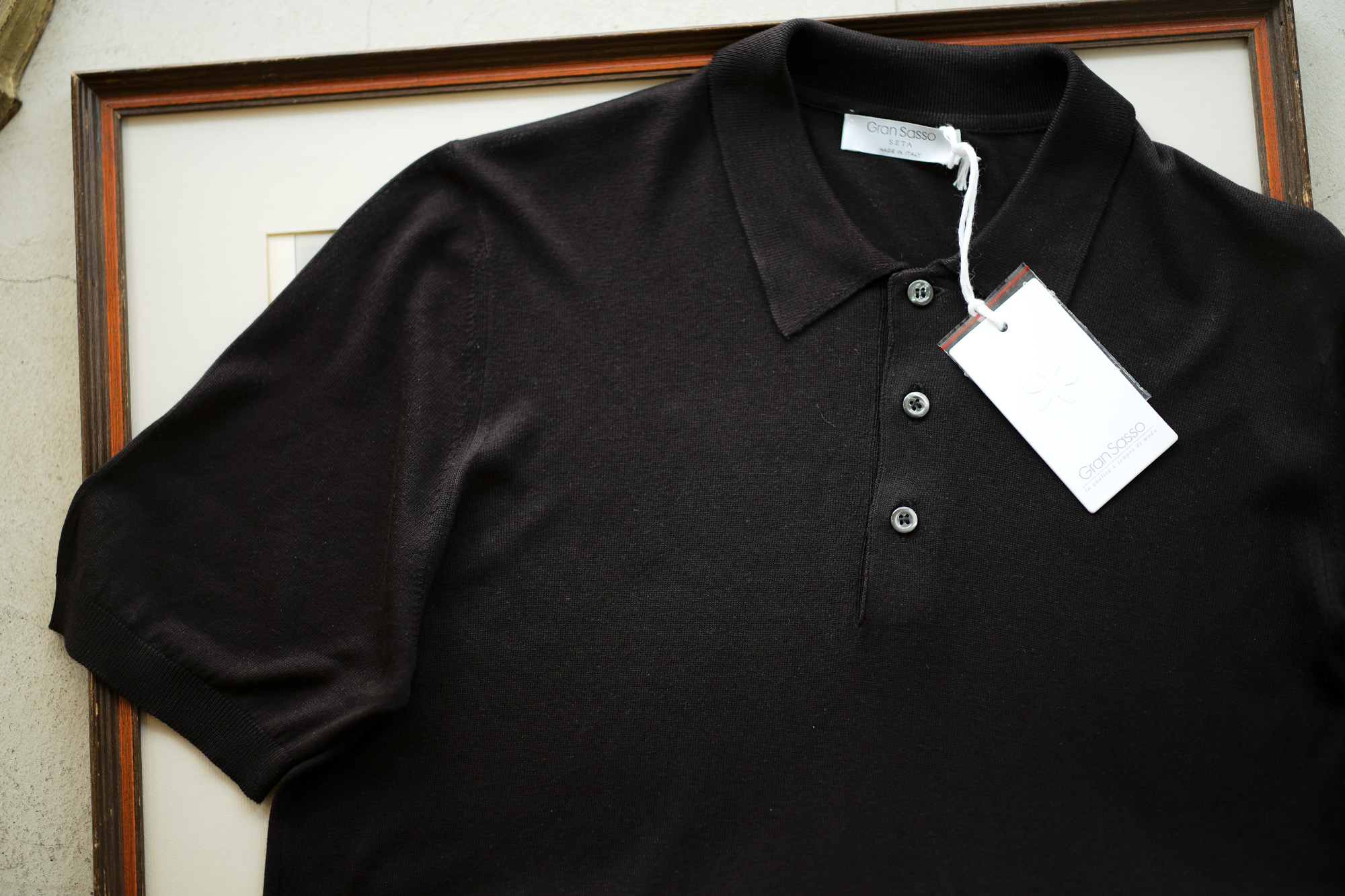 Gran Sasso (グランサッソ) Silk Knit Polo Shirt (シルクニット ポロシャツ) SETA (シルク 100%) シルク ニット ポロシャツ BLACK (ブラック・099) made in italy (イタリア製) 2019 春夏新作 gransasso 愛知 名古屋 altoediritto アルトエデリット