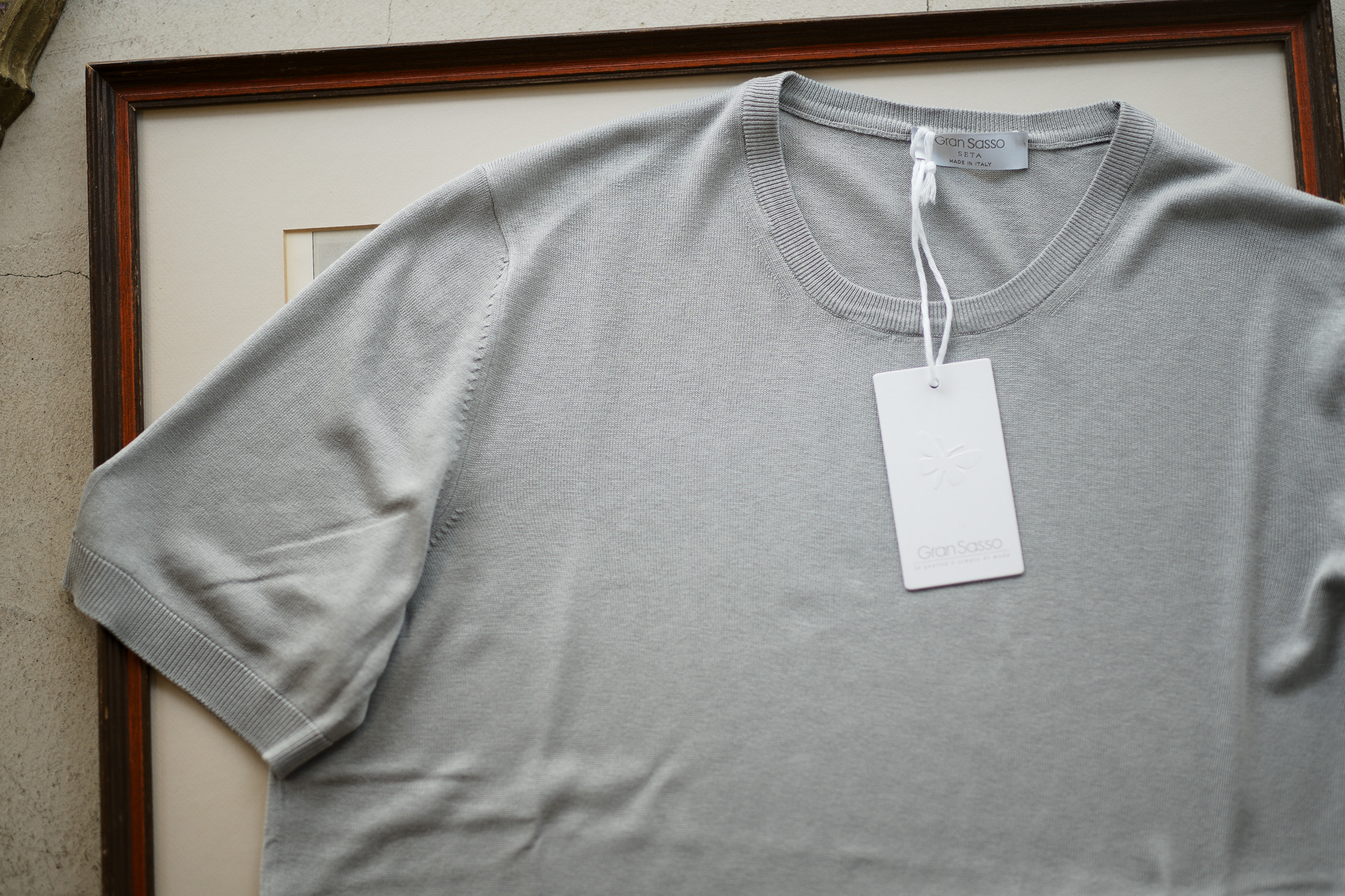 Gran Sasso (グランサッソ) Silk Knit T-shirt (シルクニット Tシャツ) SETA (シルク 100%) ショートスリーブ シルク ニット Tシャツ GREY (グレー・056) made in italy (イタリア製) 2019 春夏新作 gransasso 愛知 名古屋 altoediritto アルトエデリット