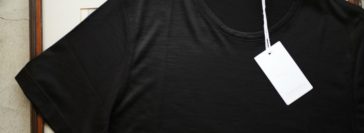 Gran Sasso (グランサッソ) Silk T-shirt (シルク Tシャツ) SETA (シルク 100%) ショートスリーブ シルク Tシャツ BLACK (ブラック・303) made in italy (イタリア製) 2019 春夏新作 gransasso 愛知 名古屋 altoediritto アルトエデリット