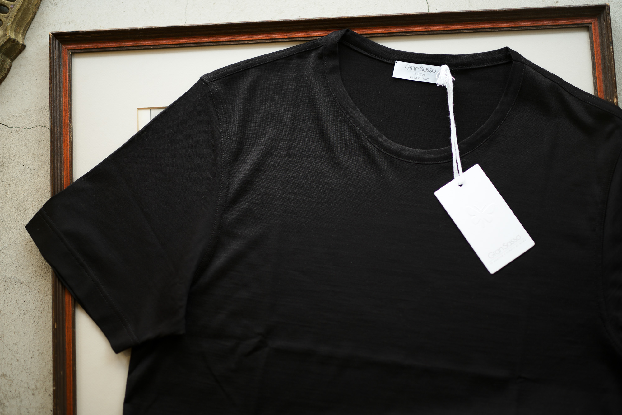 Gran Sasso (グランサッソ) Silk T-shirt (シルク Tシャツ) SETA (シルク 100%) ショートスリーブ シルク Tシャツ BLACK (ブラック・303) made in italy (イタリア製) 2019 春夏新作 gransasso 愛知 名古屋 altoediritto アルトエデリット