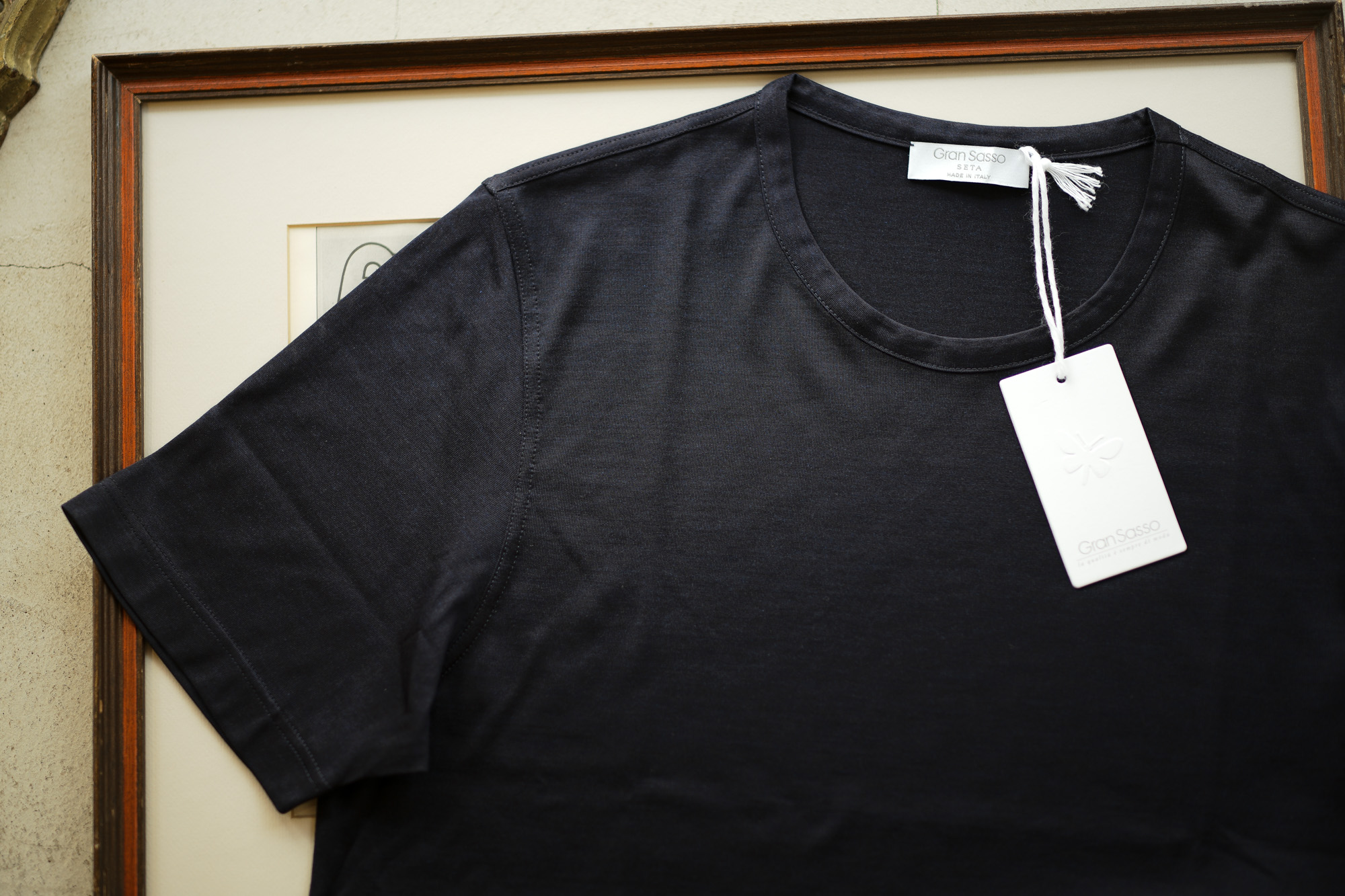 Gran Sasso (グランサッソ) Silk T-shirt (シルク Tシャツ) SETA (シルク 100%) ショートスリーブ シルク Tシャツ NAVY (ネイビー・308) made in italy (イタリア製) 2019 春夏新作 gransasso 愛知 名古屋 altoediritto アルトエデリット