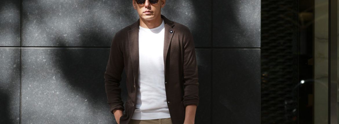 LARDINI (ラルディーニ) Milano Rib Knit Jacket (ミラノリブ ニット ジャケット) コットン ミラノリブ 2B ニットジャケット BROWN (ブラウン・450) Made in italy (イタリア製) 2019 春夏新作 愛知 名古屋 alto e diritto アルトエデリット