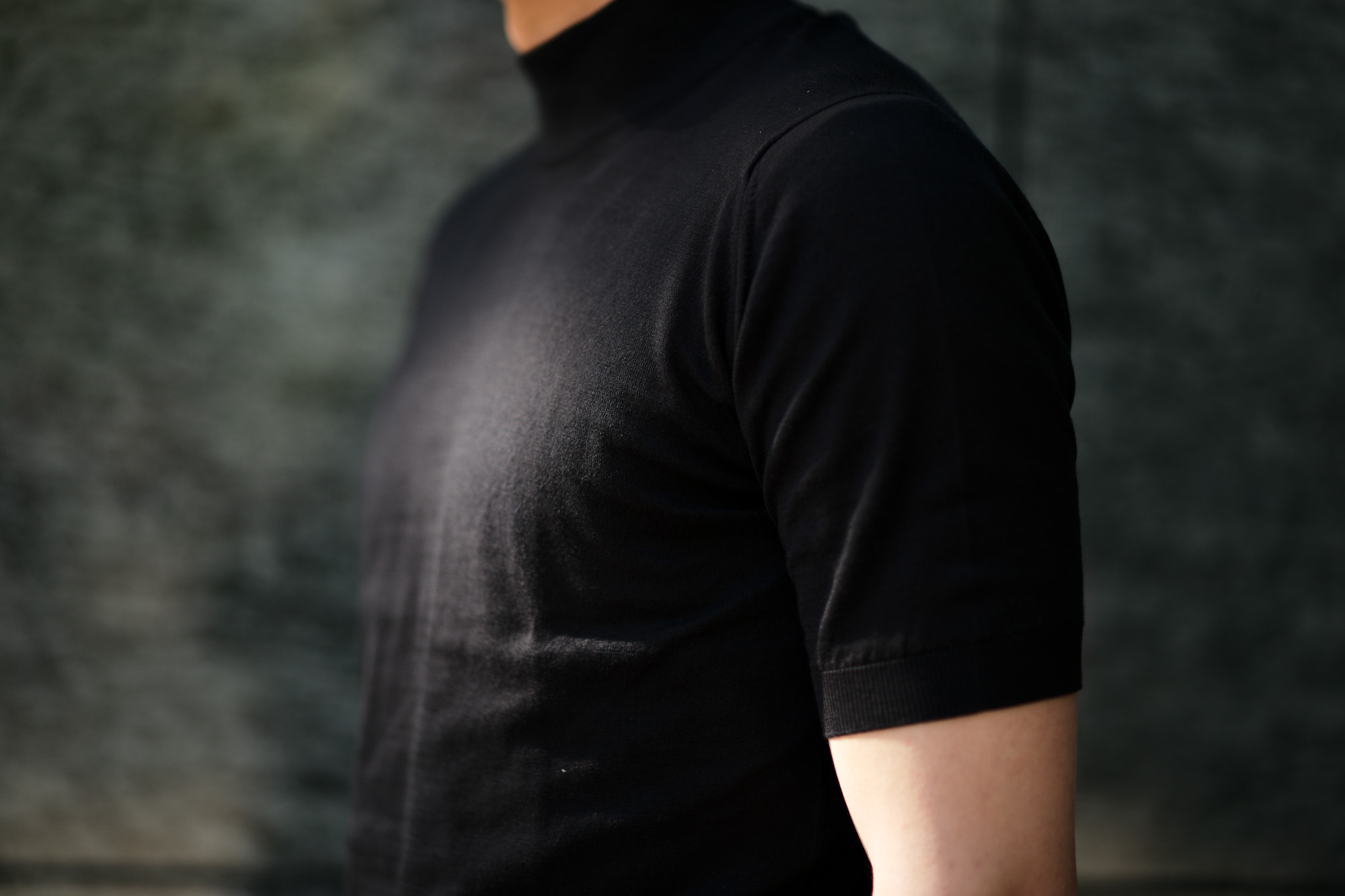 JOHN SMEDLEY (ジョンスメドレー) S3813 Mock neck T-shirt SEA ISLAND COTTON (シーアイランドコットン) コットンニット モックネック Tシャツ BLACK (ブラック) Made in England (イギリス製) 2019 春夏新作 johnsmedley 愛知 名古屋 altoediritto アルトエデリット