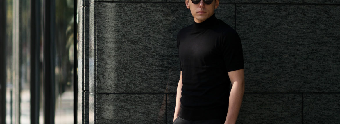 JOHN SMEDLEY (ジョンスメドレー) S3813 Mock neck T-shirt SEA ISLAND COTTON (シーアイランドコットン) コットンニット モックネック Tシャツ BLACK (ブラック) Made in England (イギリス製) 2019 春夏新作のイメージ