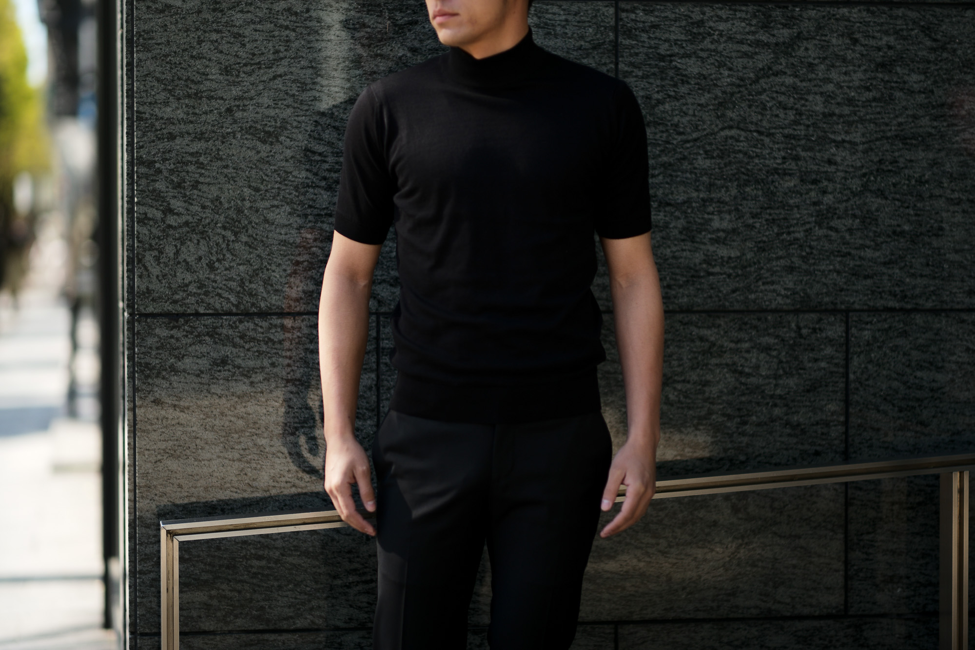 JOHN SMEDLEY (ジョンスメドレー) S3813 Mock neck T-shirt SEA ISLAND COTTON (シーアイランドコットン) コットンニット モックネック Tシャツ BLACK (ブラック) Made in England (イギリス製) 2019 春夏新作 johnsmedley 愛知 名古屋 altoediritto アルトエデリット