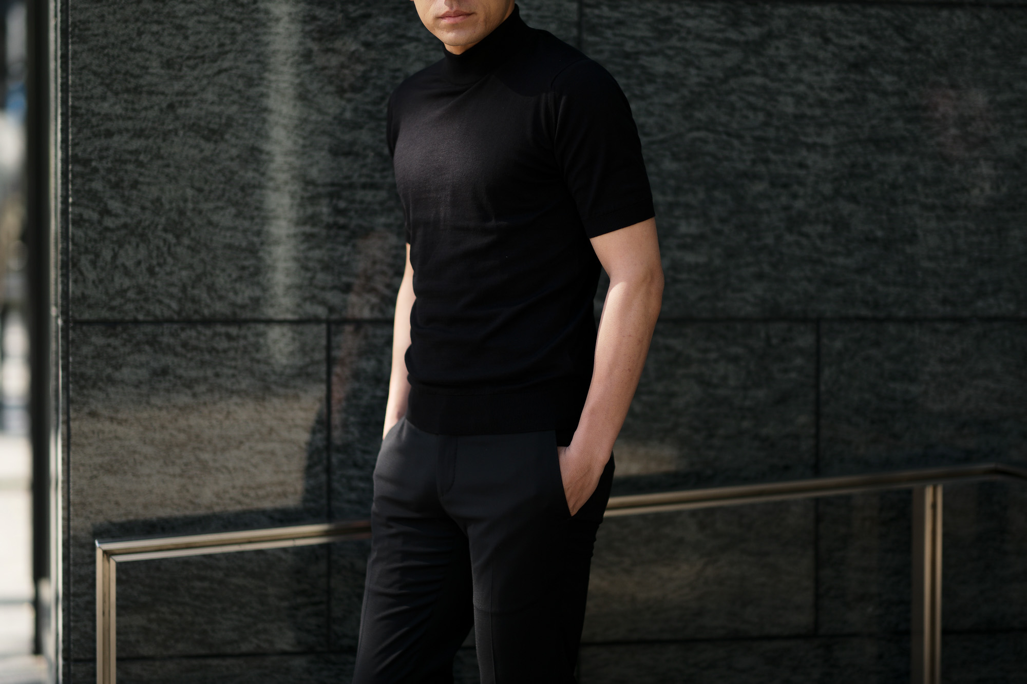 JOHN SMEDLEY (ジョンスメドレー) S3813 Mock neck T-shirt SEA ISLAND COTTON (シーアイランドコットン) コットンニット モックネック Tシャツ BLACK (ブラック) Made in England (イギリス製) 2019 春夏新作 johnsmedley 愛知 名古屋 altoediritto アルトエデリット