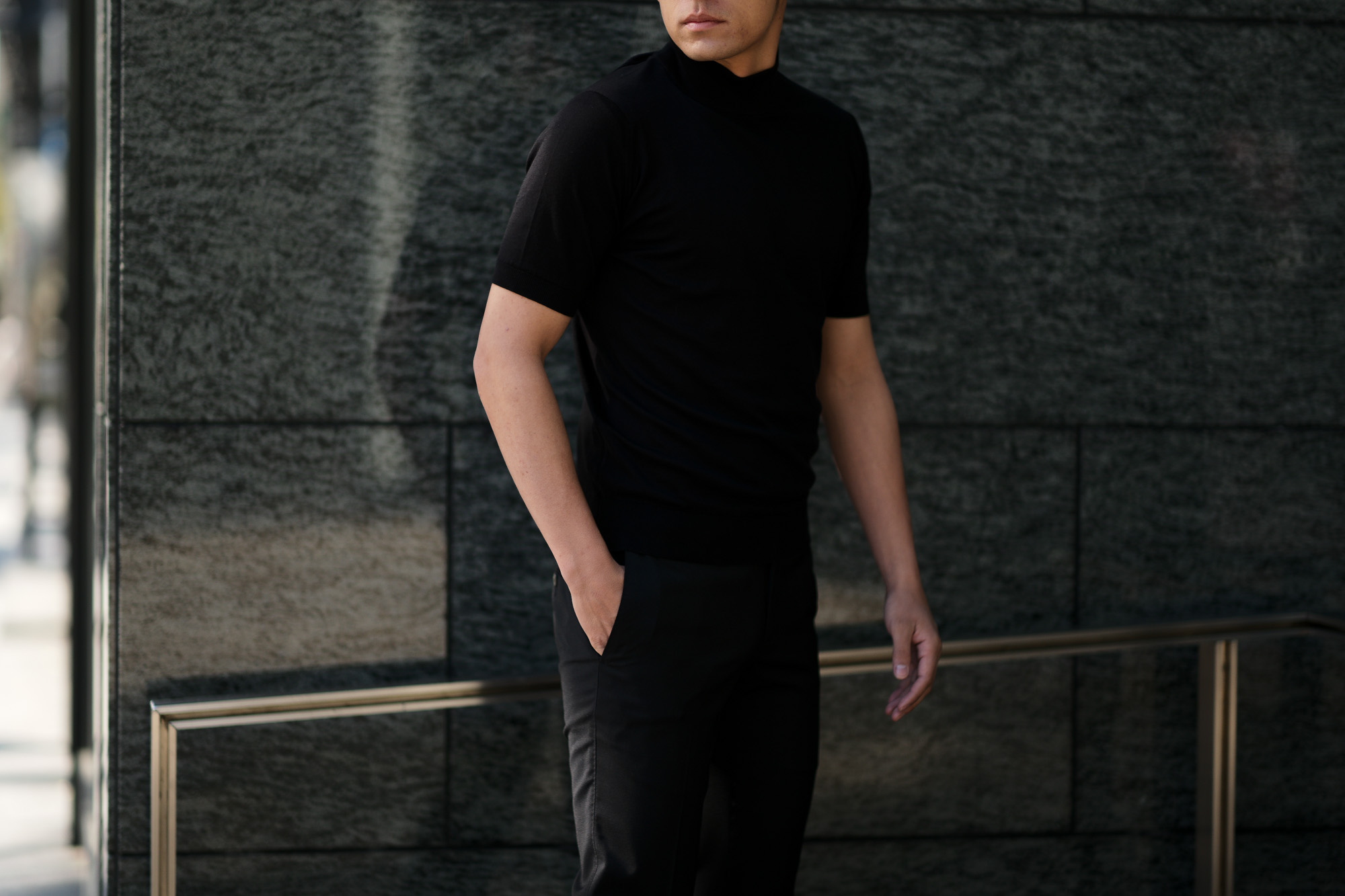 JOHN SMEDLEY (ジョンスメドレー) S3813 Mock neck T-shirt SEA ISLAND COTTON (シーアイランドコットン) コットンニット モックネック Tシャツ BLACK (ブラック) Made in England (イギリス製) 2019 春夏新作 johnsmedley 愛知 名古屋 altoediritto アルトエデリット