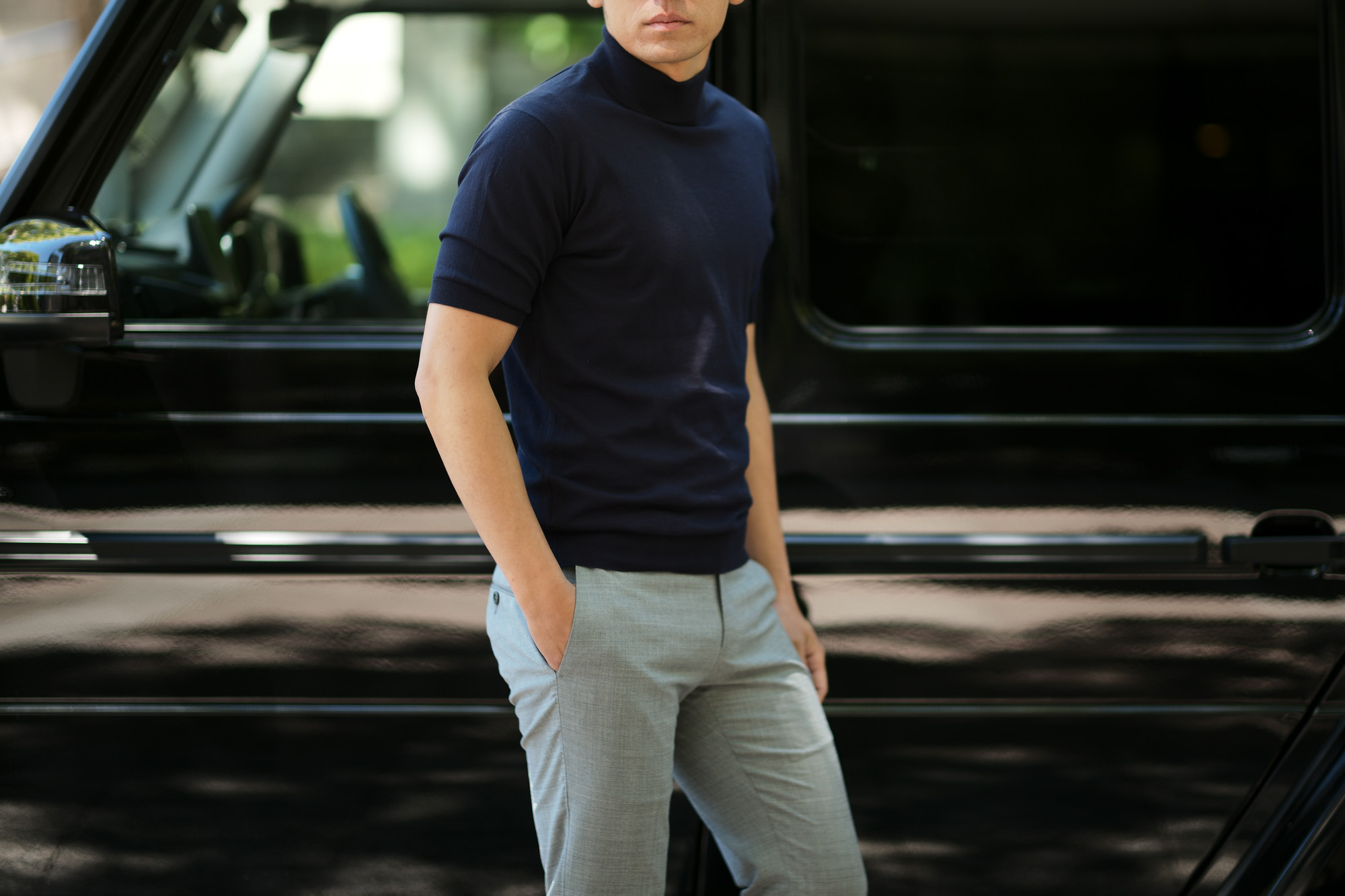 JOHN SMEDLEY (ジョンスメドレー) S3813 Mock neck T-shirt SEA ISLAND COTTON (シーアイランドコットン) コットンニット モックネック Tシャツ NAVY (ネイビー) Made in England (イギリス製) 2019 春夏新作 johnsmedley 愛知 名古屋 altoediritto アルトエデリット