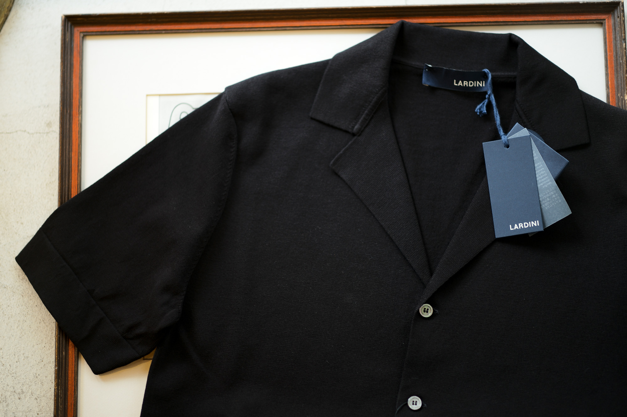 LARDINI (ラルディーニ) Milano Rib Knit Shirts (ミラノリブ ニット シャツ) コットン ミラノリブ オープンカラー ニット シャツ BLACK (ブラック・999) Made in italy (イタリア製) 2019 春夏新作 愛知 名古屋 altoediritto アルトエデリット