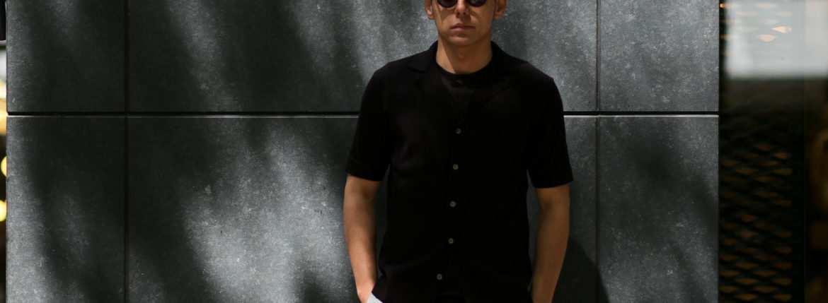 LARDINI (ラルディーニ) Milano Rib Knit Shirts (ミラノリブ ニット シャツ) コットン ミラノリブ オープンカラー ニット シャツ BLACK (ブラック・999) Made in italy (イタリア製) 2019 春夏新作のイメージ