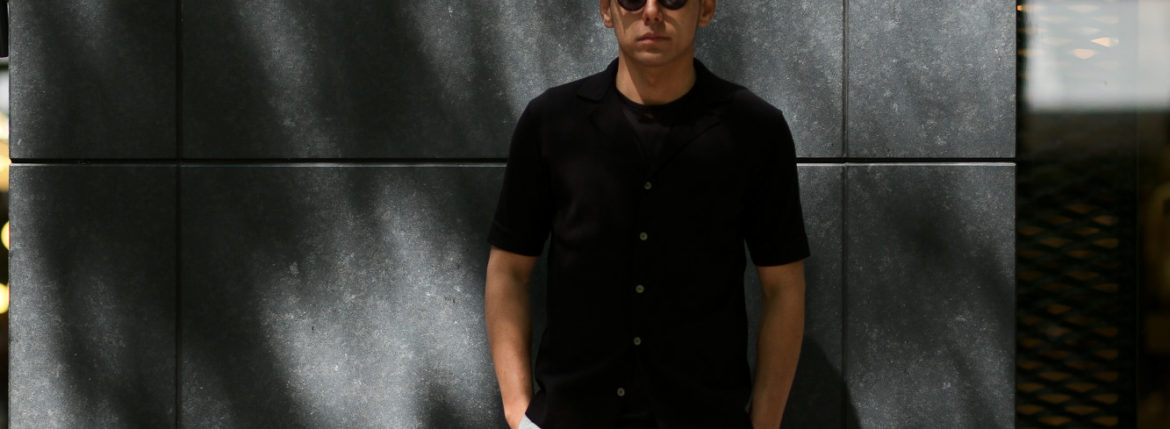 LARDINI (ラルディーニ) Milano Rib Knit Shirts (ミラノリブ ニット シャツ) コットン ミラノリブ オープンカラー ニット シャツ BLACK (ブラック・999) Made in italy (イタリア製) 2019 春夏新作 愛知 名古屋 altoediritto アルトエデリット