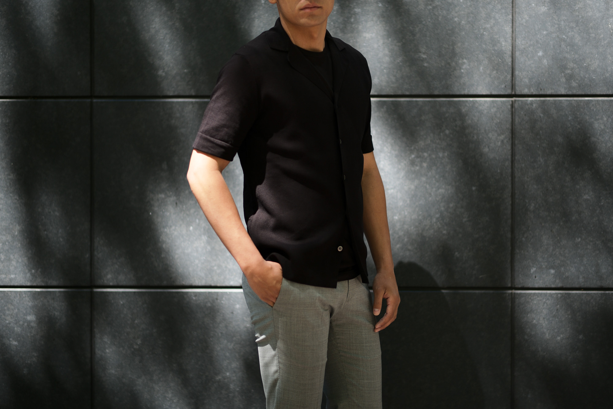 LARDINI (ラルディーニ) Milano Rib Knit Shirts (ミラノリブ ニット シャツ) コットン ミラノリブ オープンカラー ニット シャツ BLACK (ブラック・999) Made in italy (イタリア製) 2019 春夏新作 愛知 名古屋 altoediritto アルトエデリット