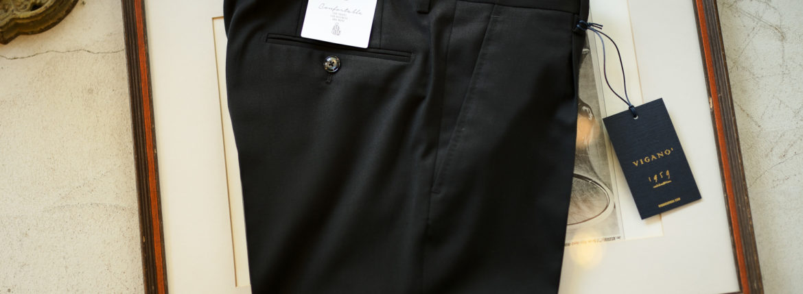 VIGANO (ヴィガーノ) WASHABLE SLACKS (ウォッシャブル スラックス) ウォッシャブル トロピカルウール テーパード ワンプリーツ パンツ BLACK (ブラック・998) 2019 春夏新作 スラックス グレスラ altoediritt 名古屋 愛知 アルトエデリット