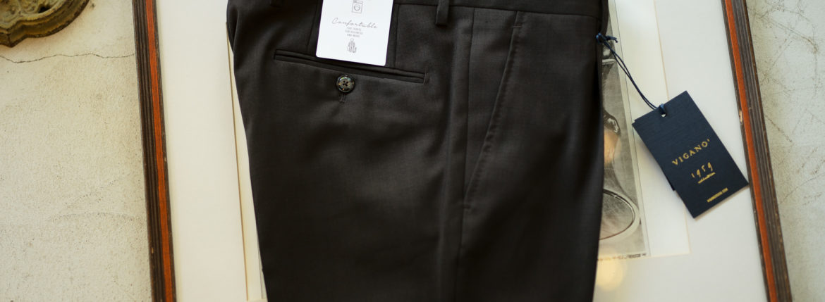 VIGANO (ヴィガーノ) WASHABLE SLACKS (ウォッシャブル スラックス) ウォッシャブル トロピカルウール テーパード ワンプリーツ パンツ BROWN (ブラウン・386) 2019 春夏新作 スラックス グレスラ altoediritt 名古屋 愛知 アルトエデリット