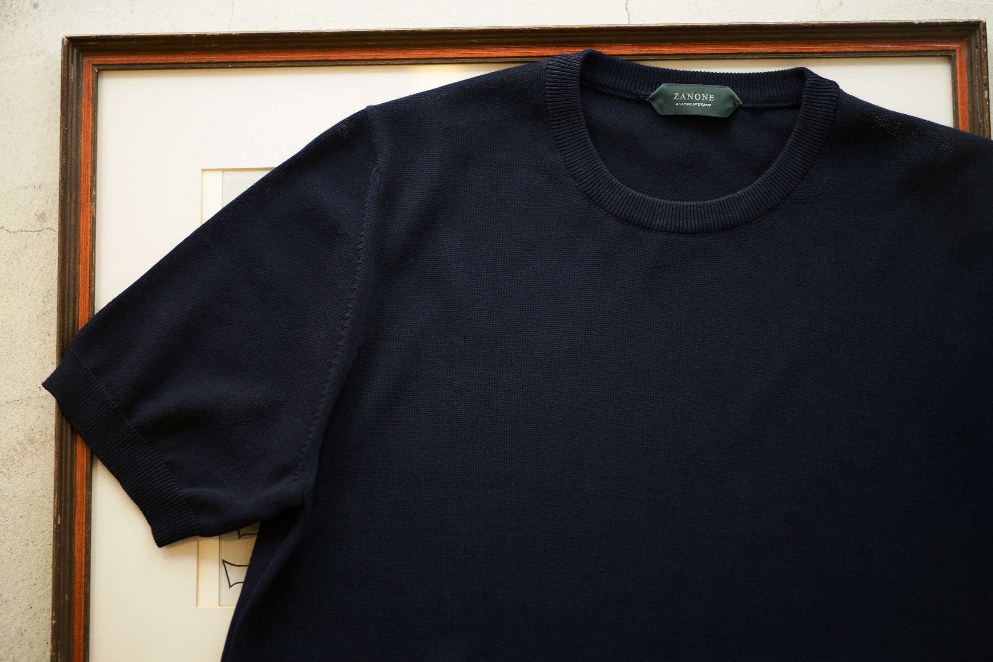 ZANONE (ザノーネ) Knit T-shirt (ニット Tシャツ) コットンニット Tシャツ NAVY (ネイビー・Z0542) made in italy (イタリア製) 2019 春夏新作 愛知 名古屋 altoediritto アルトエデリット