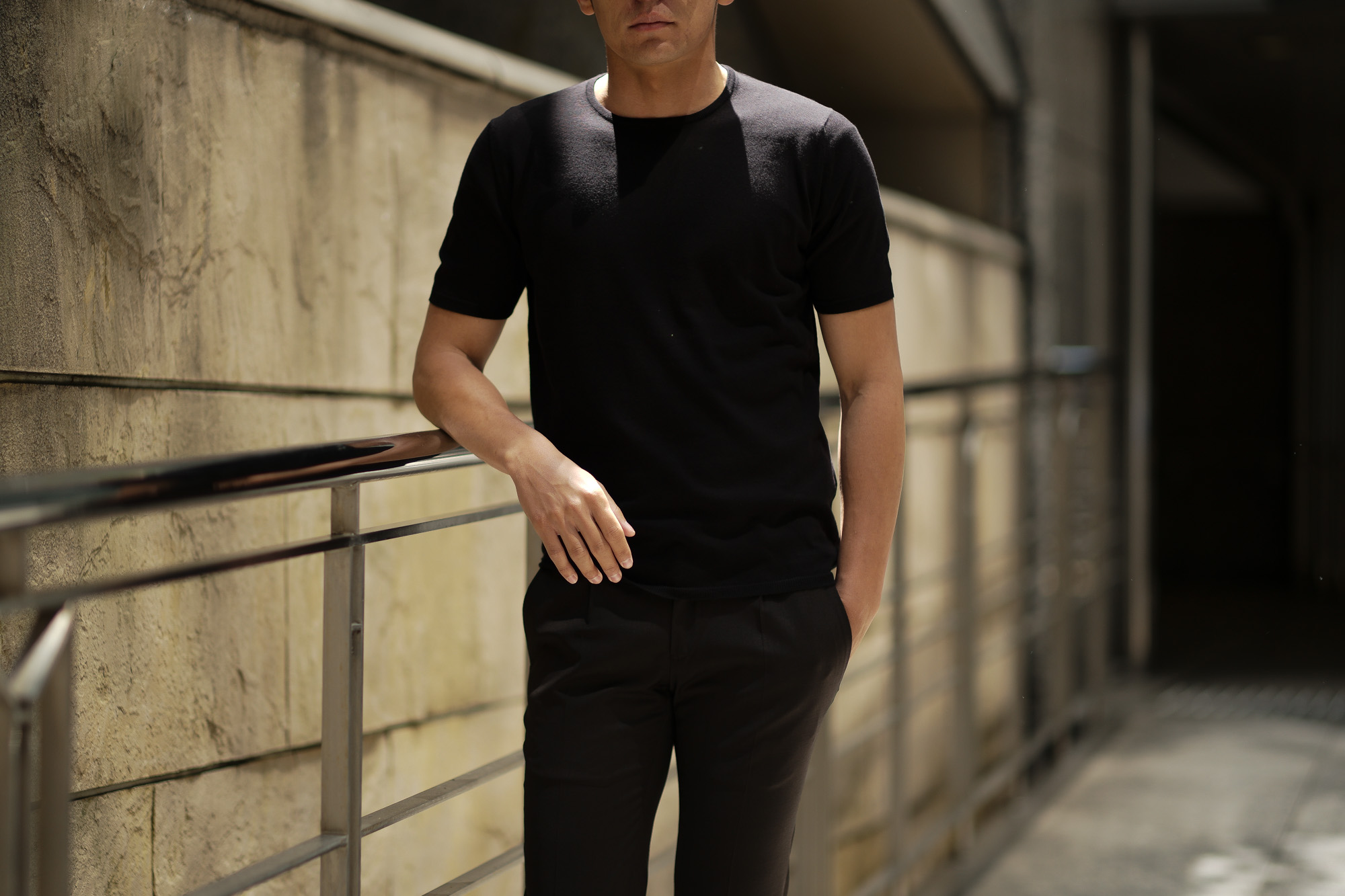 Cruciani (クルチアーニ) Knit T-shirt (ニット Tシャツ) 27ゲージ コットン ニット Tシャツ BLACK (ブラック・Z0048) made in italy (イタリア製) 2019 春夏新作 愛知 名古屋 altoediritto アルトエデリット