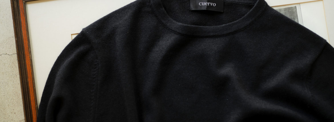 Cuervo (クエルボ) Sartoria Collection (サルトリア コレクション) Harrison(ハリソン) Silk Cashmere Crew Neck Sweater (シルクカシミヤ クルーネックセーター) ハイゲージ ニット セーター BLACK (ブラック) 2019 秋冬のイメージ