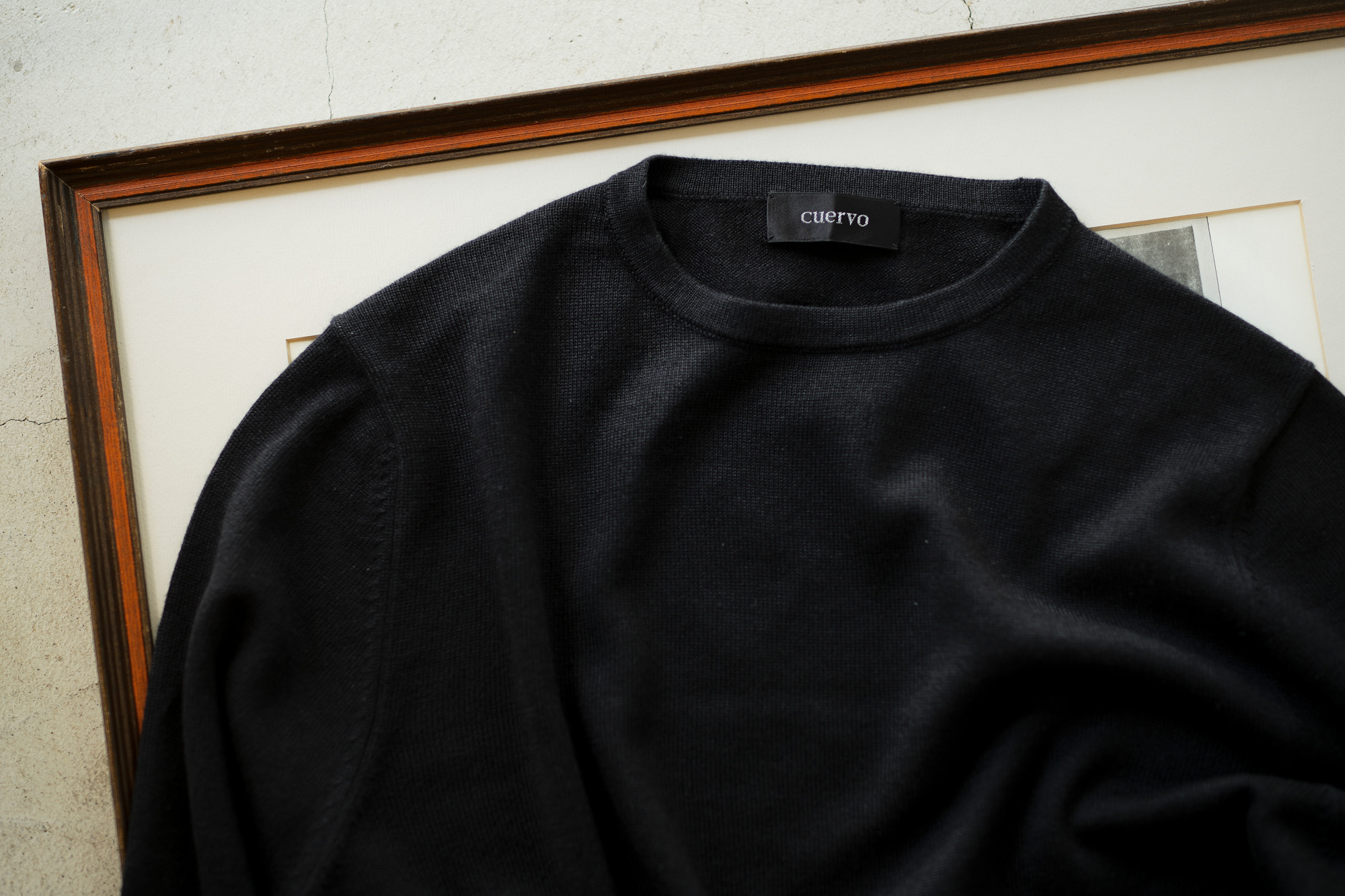 Cuervo (クエルボ) Sartoria Collection (サルトリア コレクション) Harrison(ハリソン) Silk Cashmere Crew Neck Sweater (シルクカシミヤ クルーネックセーター) ハイゲージ ニット セーター BLACK (ブラック)  2019 秋冬  愛知 名古屋 alto e diritto アルトエデリット カシミア シルカシ