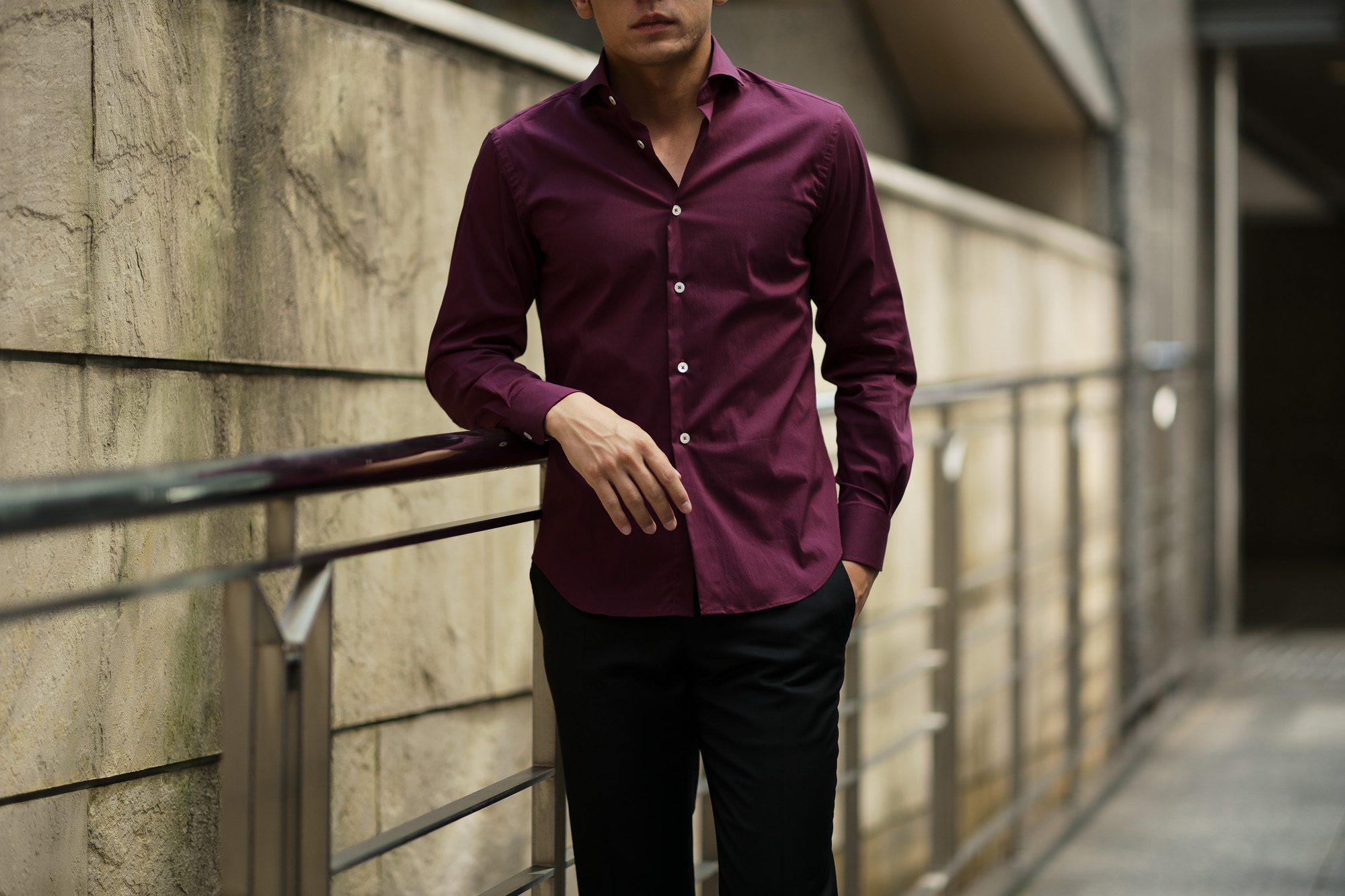 Cuervo (クエルボ) Sartoria Collection (サルトリア コレクション) Pier(ピエル) STRETCH COTTON ストレッチコットン シャツ BORDEAUX (ボルドー) MADE IN ITALY (イタリア製) 2019 春夏新作 【新色ボルドーフリー分発売中】イタリアシャツ 愛知 名古屋 altoediritto アルトエデリット