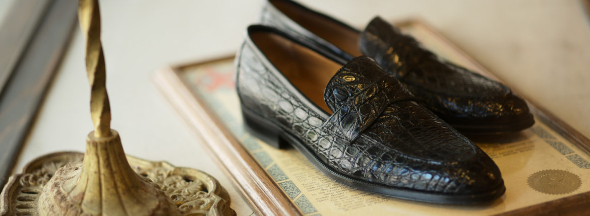 ENZO BONAFE (エンツォボナフェ) ART. EB-08 Crocodile Coin Loafer (クロコダイル コイン ローファー) Mat Crocodile Leather マット クロコダイル レザー ドレスシューズ ローファー NERO (ブラック) made in italy (イタリア製) 2019 春夏新作 愛知 名古屋 enzobonafe エンツォボナフェ eb08 ローファー zodiac nagoya alto e diritto altoediritto アルトエデリット コードバン　5,5.5,6,6.5,7,7.5,8,8.5,9,9.5