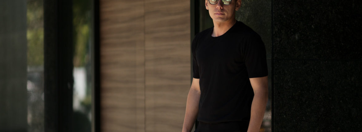Gran Sasso (グランサッソ) Silk Knit T-shirt (シルクニット Tシャツ) SETA (シルク 100%) ショートスリーブ シルク ニット Tシャツ BLACK (ブラック・099) made in italy (イタリア製) 2019 春夏新作のイメージ