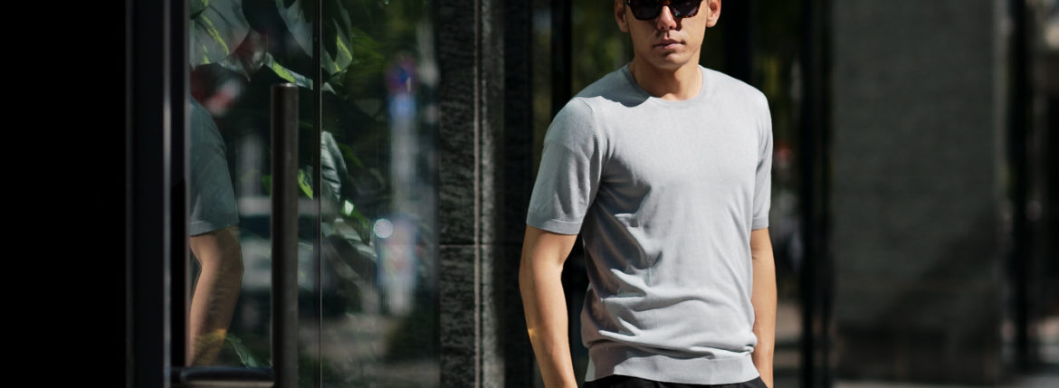 Gran Sasso (グランサッソ) Silk Knit T-shirt (シルクニット) SETA (シルク 100%) ショートスリーブ シルク ニット Tシャツ GREY (グレー・056) made in italy (イタリア製) 2019 春夏新作 gransasso 愛知 名古屋 altoediritto アルトエデリット