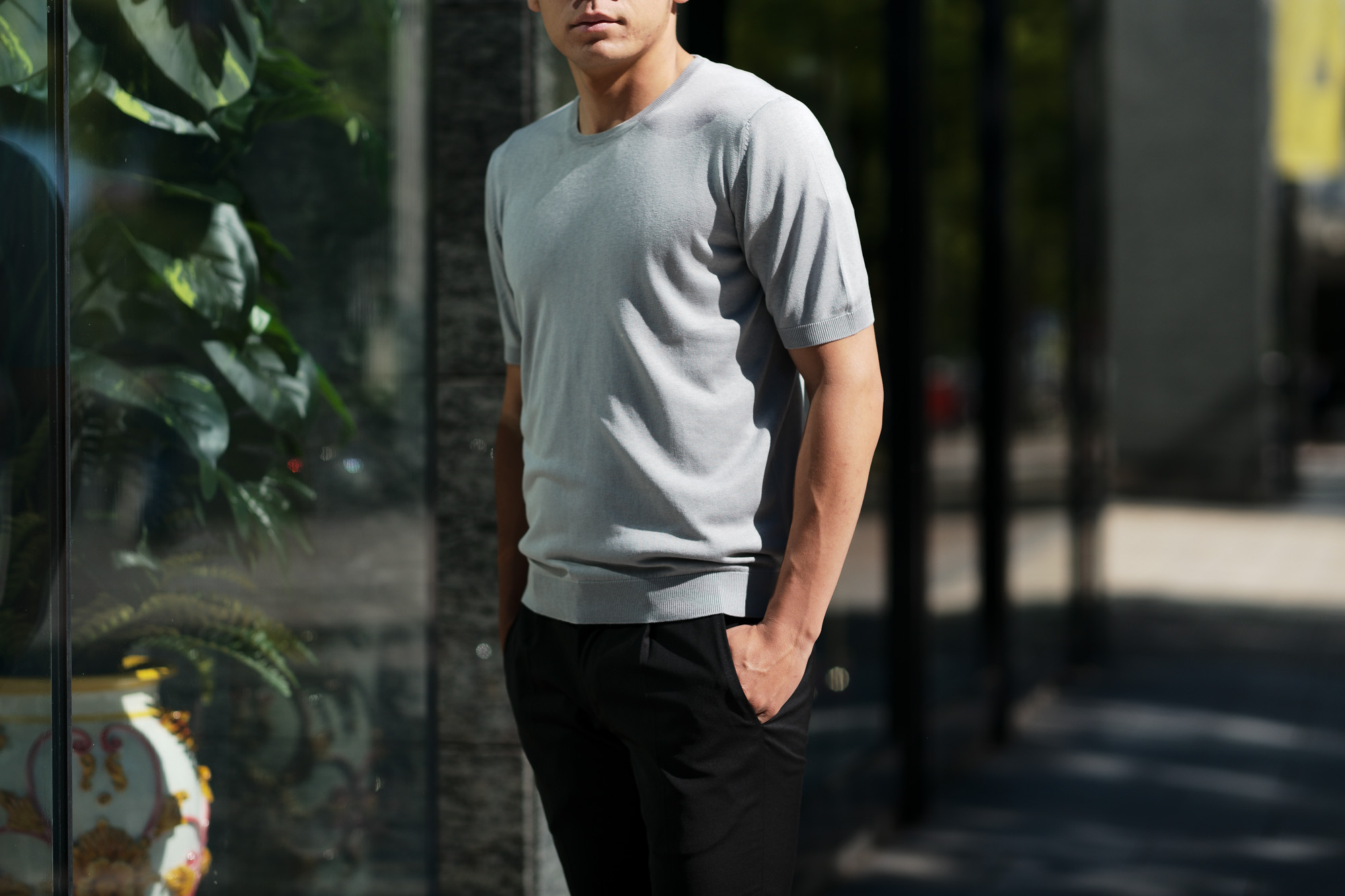 Gran Sasso (グランサッソ) Silk Knit T-shirt (シルクニット) SETA (シルク 100%) ショートスリーブ シルク ニット Tシャツ GREY (グレー・056) made in italy (イタリア製) 2019 春夏新作 gransasso 愛知 名古屋 altoediritto アルトエデリット