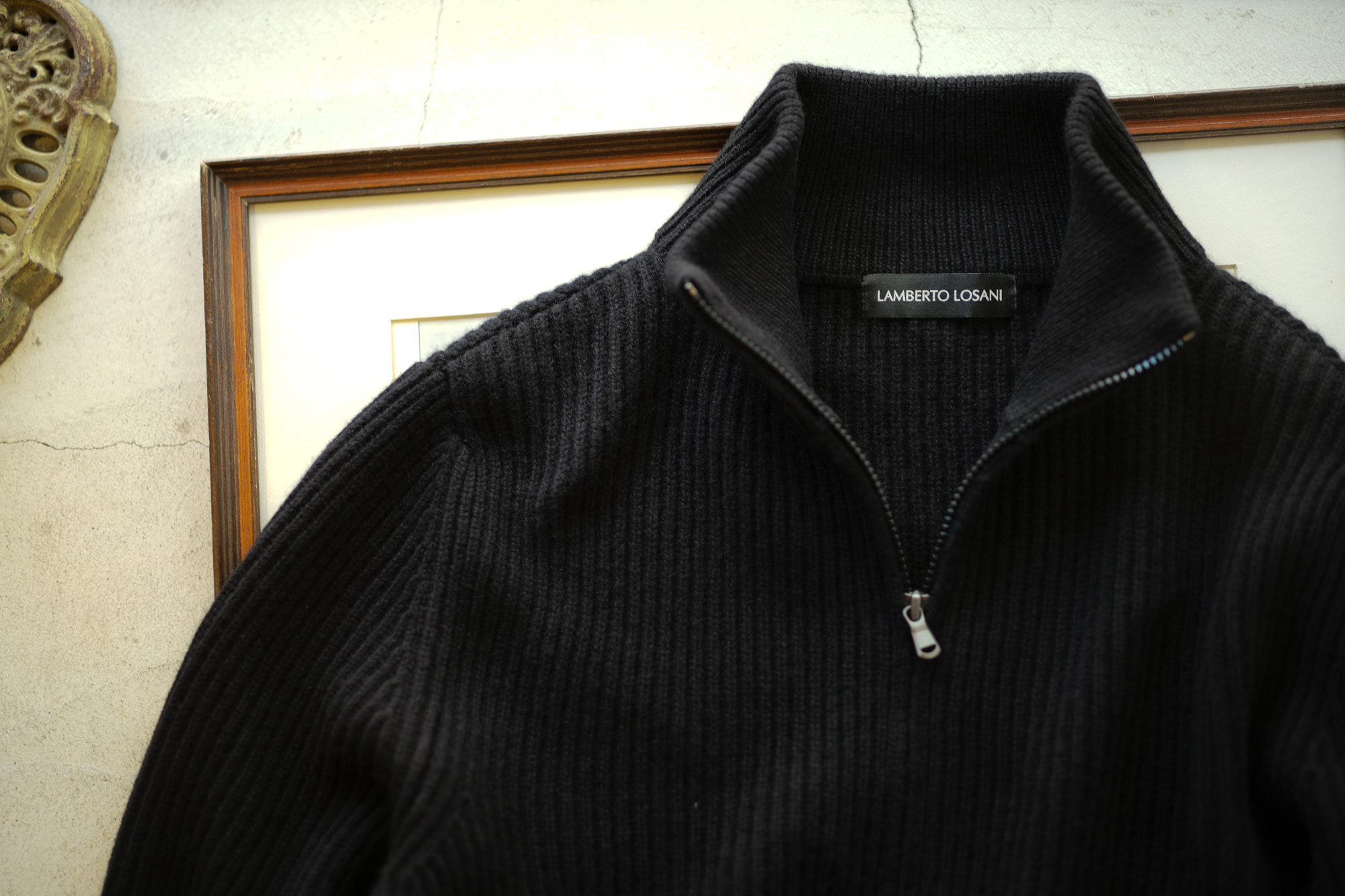 LAMBERTO LOSANI (ランベルト ロザーニ) Cashmere Zip Up Cardigan (カシミア ジップアップ カーディガン) ローゲージ カシミアニット カーディガン BLACK (ブラック・901) made in italy (イタリア製) 2019 秋冬  lambertolosani ランベルトロザーニ 愛知 名古屋 altoediritto アルトエデリット