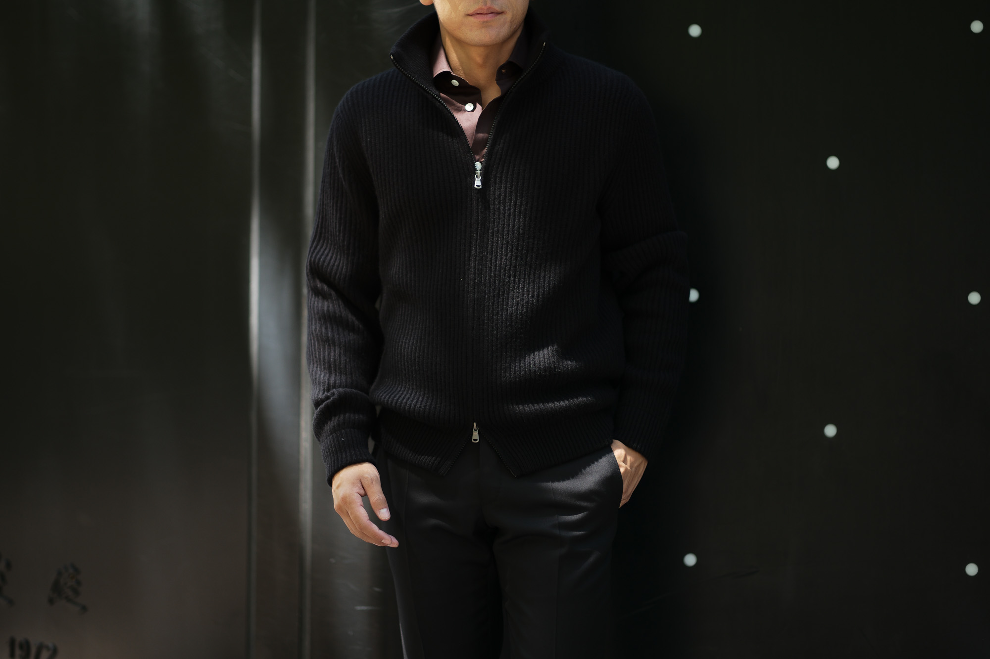 LAMBERTO LOSANI (ランベルト ロザーニ) Cashmere Zip Up Cardigan (カシミア ジップアップ カーディガン) ローゲージ カシミアニット カーディガン BLACK (ブラック・901) made in italy (イタリア製) 2019 秋冬 lambertolosani ランベルトロザーニ 愛知 名古屋 altoediritto アルトエデリット