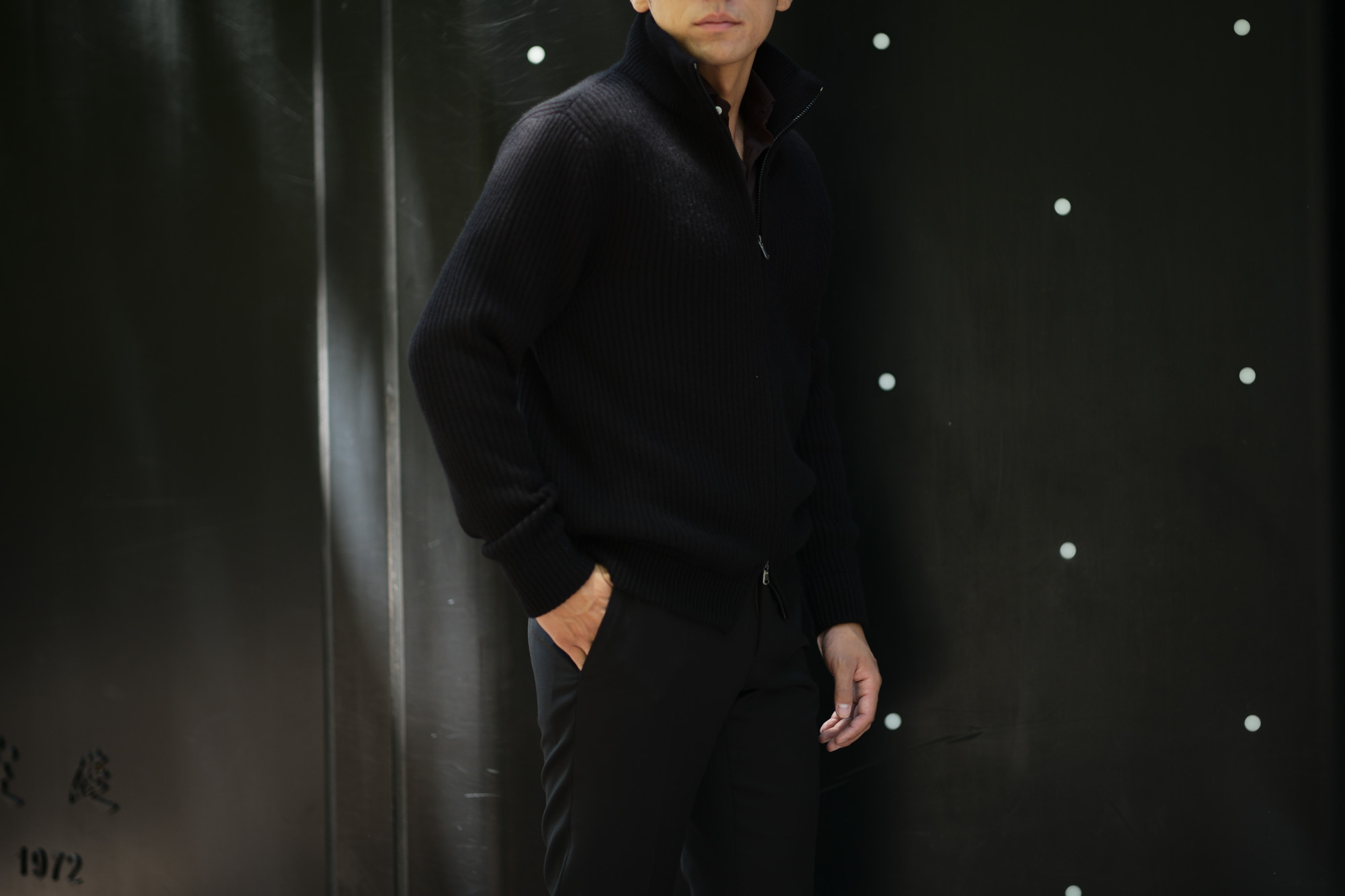 LAMBERTO LOSANI (ランベルト ロザーニ) Cashmere Zip Up Cardigan (カシミア ジップアップ カーディガン) ローゲージ カシミアニット カーディガン BLACK (ブラック・901) made in italy (イタリア製) 2019 秋冬 lambertolosani ランベルトロザーニ 愛知 名古屋 altoediritto アルトエデリット