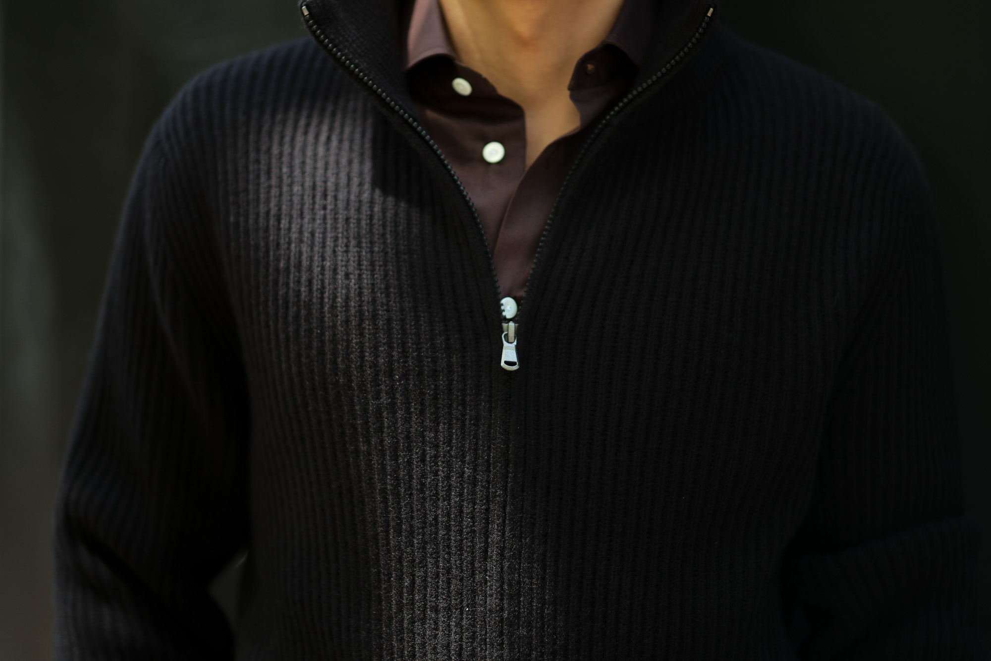 LAMBERTO LOSANI (ランベルト ロザーニ) Cashmere Zip Up Cardigan (カシミア ジップアップ カーディガン) ローゲージ カシミアニット カーディガン BLACK (ブラック・901) made in italy (イタリア製) 2019 秋冬 lambertolosani ランベルトロザーニ 愛知 名古屋 altoediritto アルトエデリット