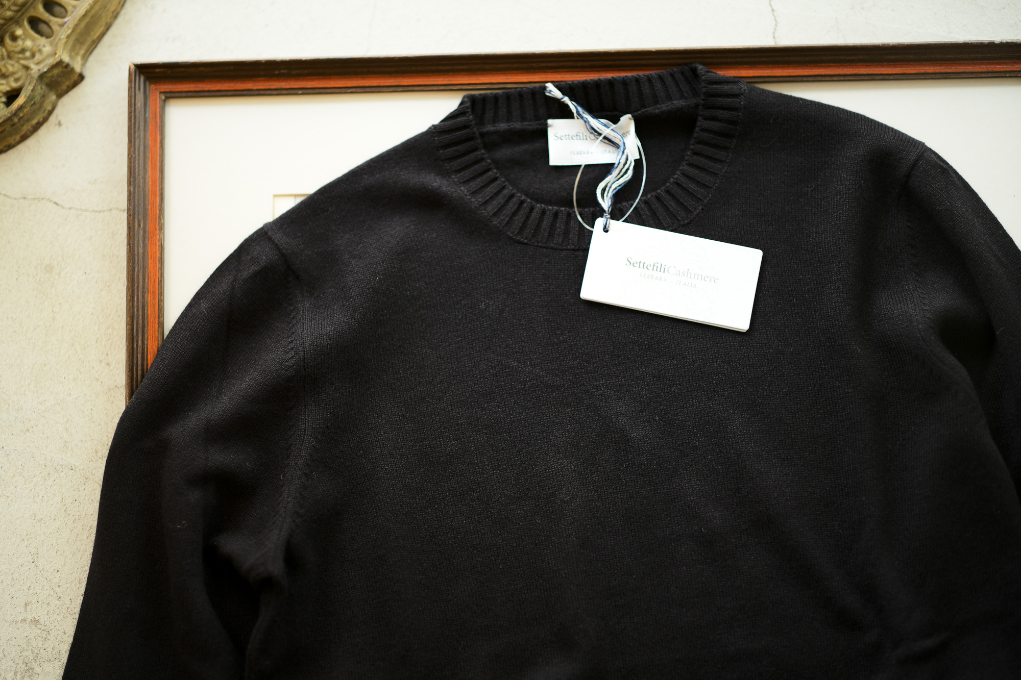 Settefili Cashmere (セッテフィーリ カシミア) Silk Cashmere Crew Neck Sweater ハイゲージ シルクカシミア ニット セーター BLACK (ブラック・CS22) made in italy (イタリア製) 2019 秋冬新作 settefilicashmere 愛知 名古屋 altoediritto アルトエデリット