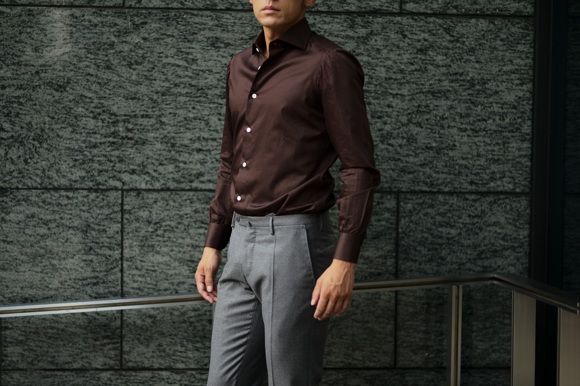 AVINO(アヴィーノ) Poplin Dress Shirts コットン ブロード ポプリン ドレスシャツ BROWN(ブラウン) made