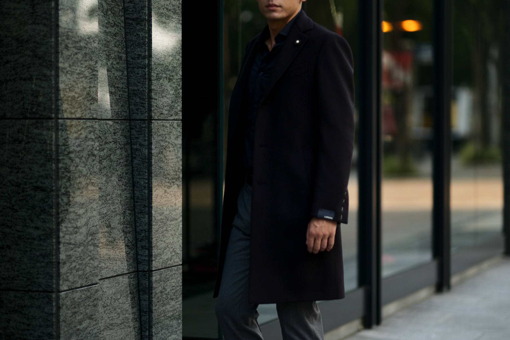 LARDINI (ラルディーニ) Spolverino Chester coat (スポルベリーノ チェスターコート) フラノウール生地 シングル チェスターコート NAVY (ネイビー・5) Made in italy (イタリア製) 2019 秋冬新作 alto e diritto altoediritto アルトエデリット