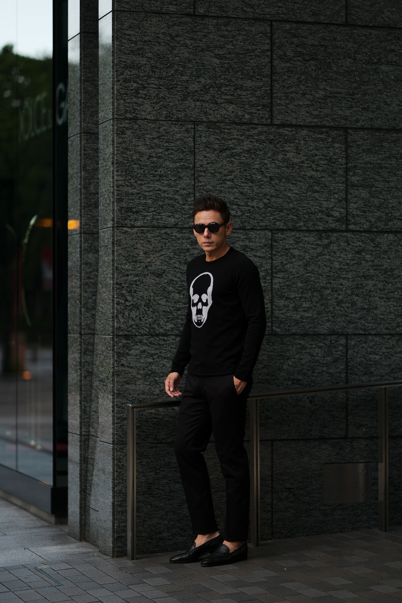 lucien pellat-finet (ルシアン ペラフィネ) Skull Cashmere Sweater (スカル カシミア セーター) インターシャ カシミア スカル セーター BLACK × GRAY (ブラック × グレー) made in scotland (スコットランド製) 2019 秋冬新作 lucienpellatfinet ルシアンペラフィネ 愛知 名古屋 altoediritto アルトエデリット