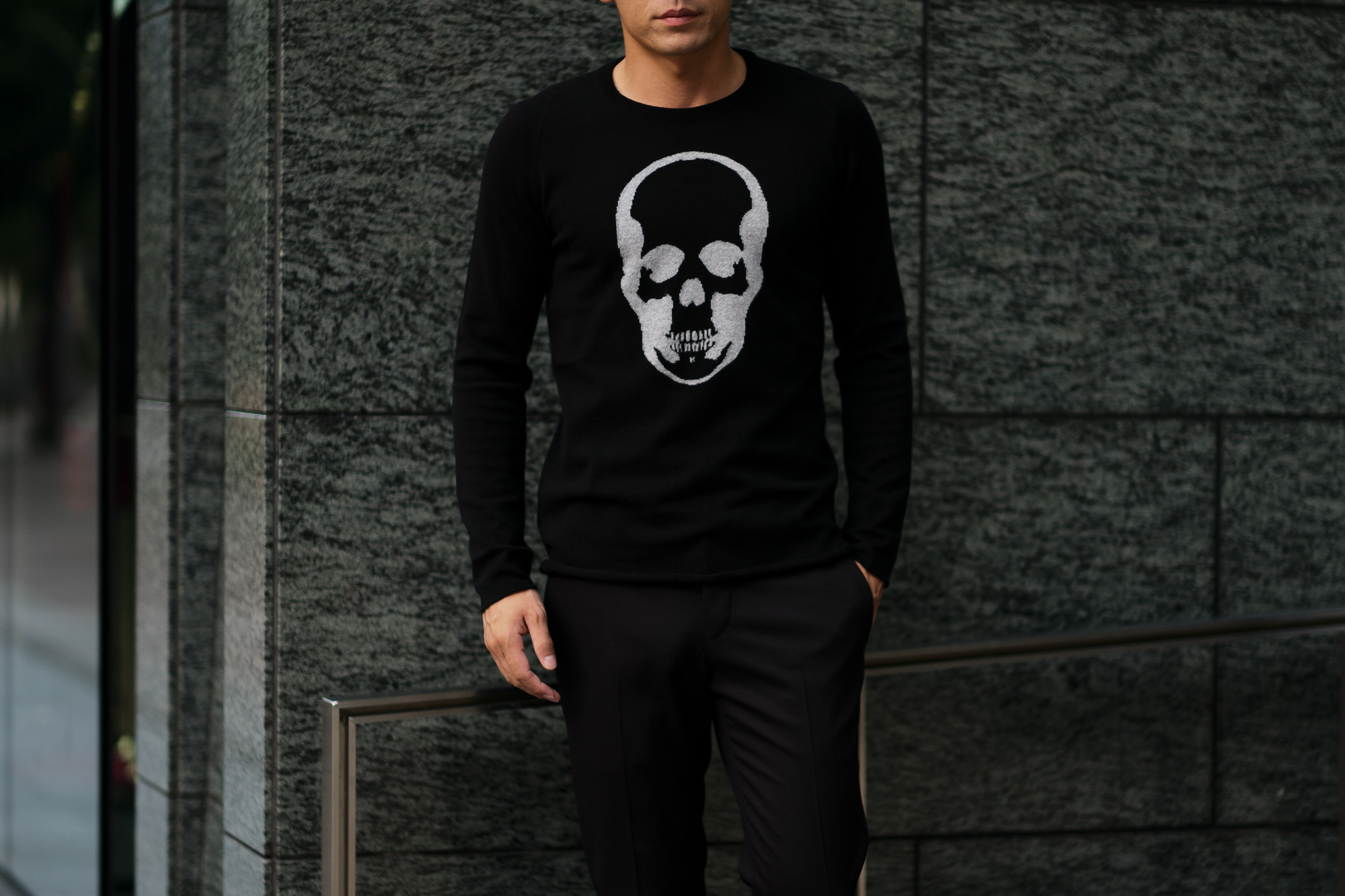 lucien pellat-finet (ルシアン ペラフィネ) Skull Cashmere Sweater (スカル カシミア セーター) インターシャ カシミア スカル セーター BLACK × GRAY (ブラック × グレー) made in scotland (スコットランド製) 2019 秋冬新作 lucienpellatfinet ルシアンペラフィネ 愛知 名古屋 altoediritto アルトエデリット