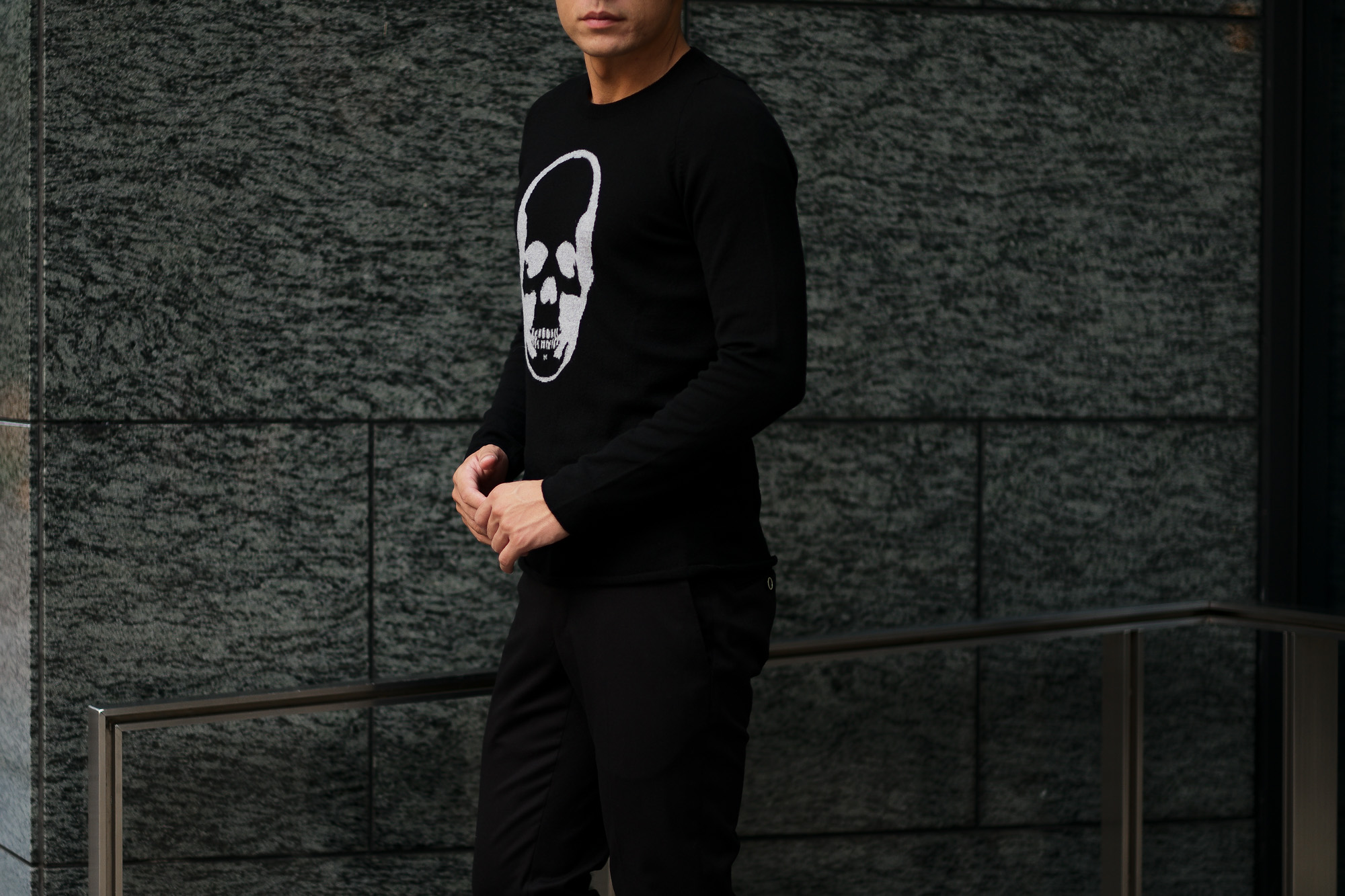 lucien pellat-finet (ルシアン ペラフィネ) Skull Cashmere Sweater (スカル カシミア セーター) インターシャ カシミア スカル セーター BLACK × GRAY (ブラック × グレー) made in scotland (スコットランド製) 2019 秋冬新作 lucienpellatfinet ルシアンペラフィネ 愛知 名古屋 altoediritto アルトエデリット