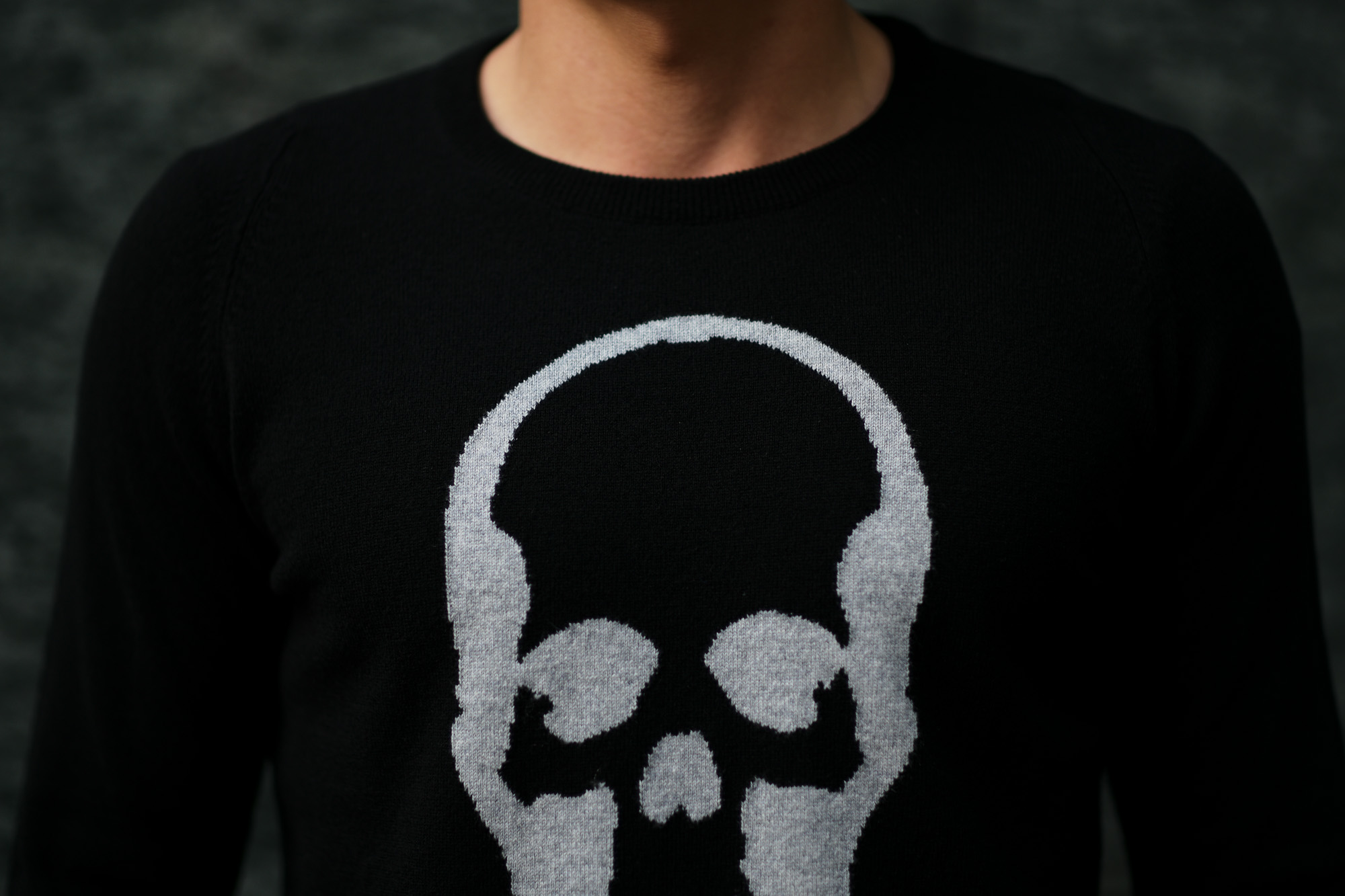 lucien pellat-finet (ルシアン ペラフィネ) Skull Cashmere Sweater (スカル カシミア セーター) インターシャ カシミア スカル セーター BLACK × GRAY (ブラック × グレー) made in scotland (スコットランド製) 2019 秋冬新作 lucienpellatfinet ルシアンペラフィネ 愛知 名古屋 altoediritto アルトエデリット