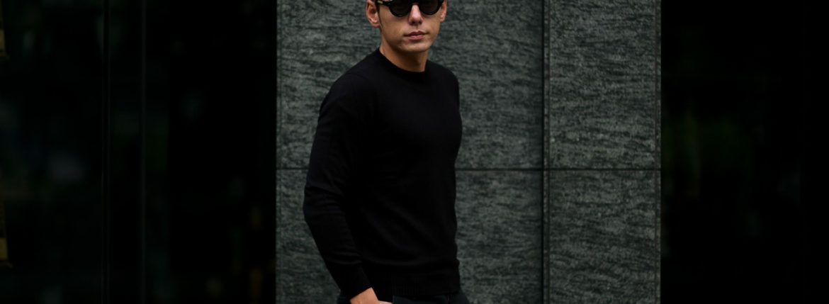 Settefili Cashmere (セッテフィーリ カシミア) Silk Cashmere Crew Neck Sweater ハイゲージ シルクカシミア ニット セーター BLACK (ブラック・CS22) made in italy (イタリア製) 2019 秋冬新作 settefilicashmere 愛知 名古屋 altoediritto アルトエデリット