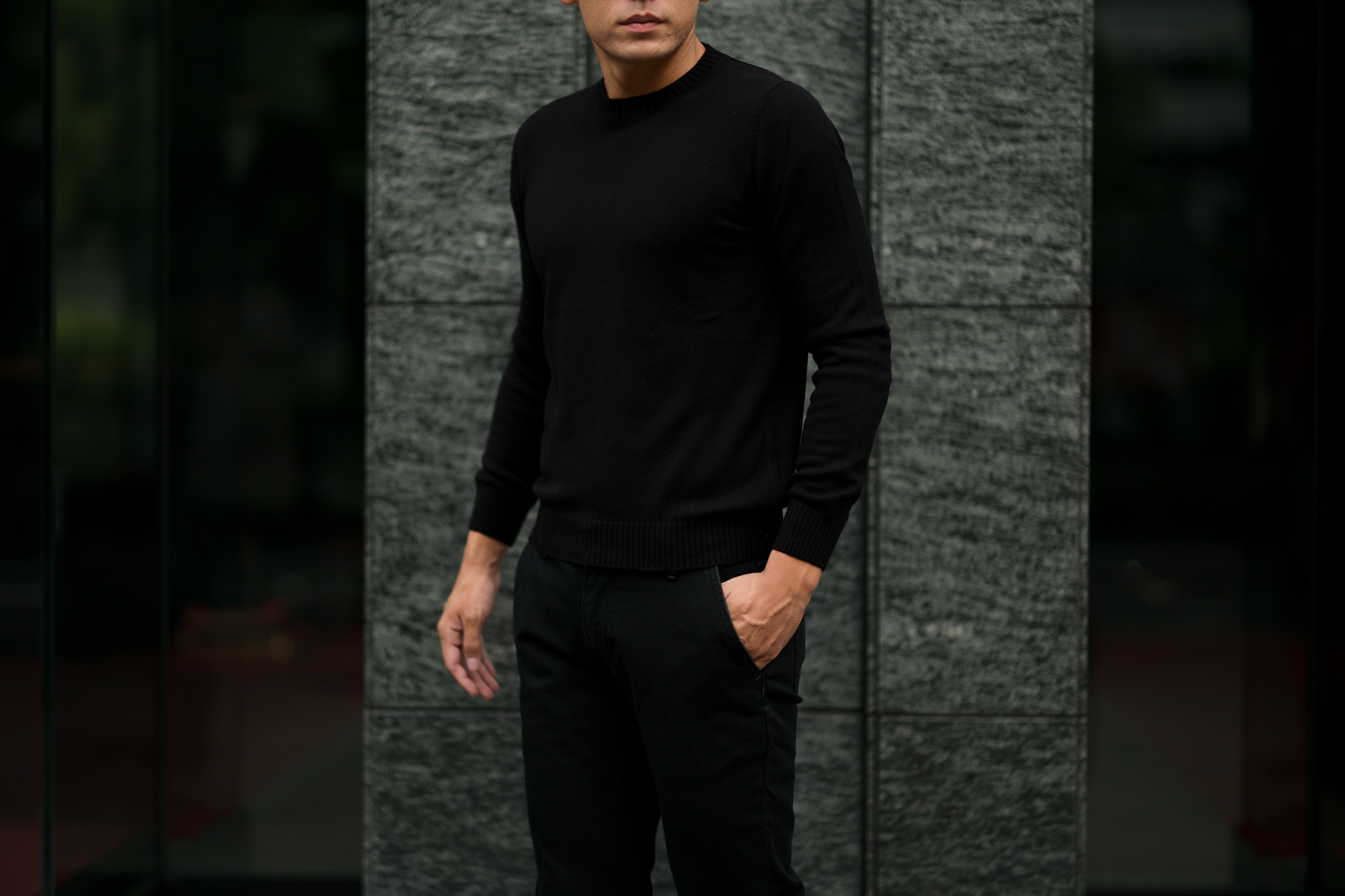 Settefili Cashmere (セッテフィーリ カシミア) Silk Cashmere Crew Neck Sweater ハイゲージ シルクカシミア ニット セーター BLACK (ブラック・CS22) made in italy (イタリア製) 2019 秋冬新作 settefilicashmere 愛知 名古屋 altoediritto アルトエデリット