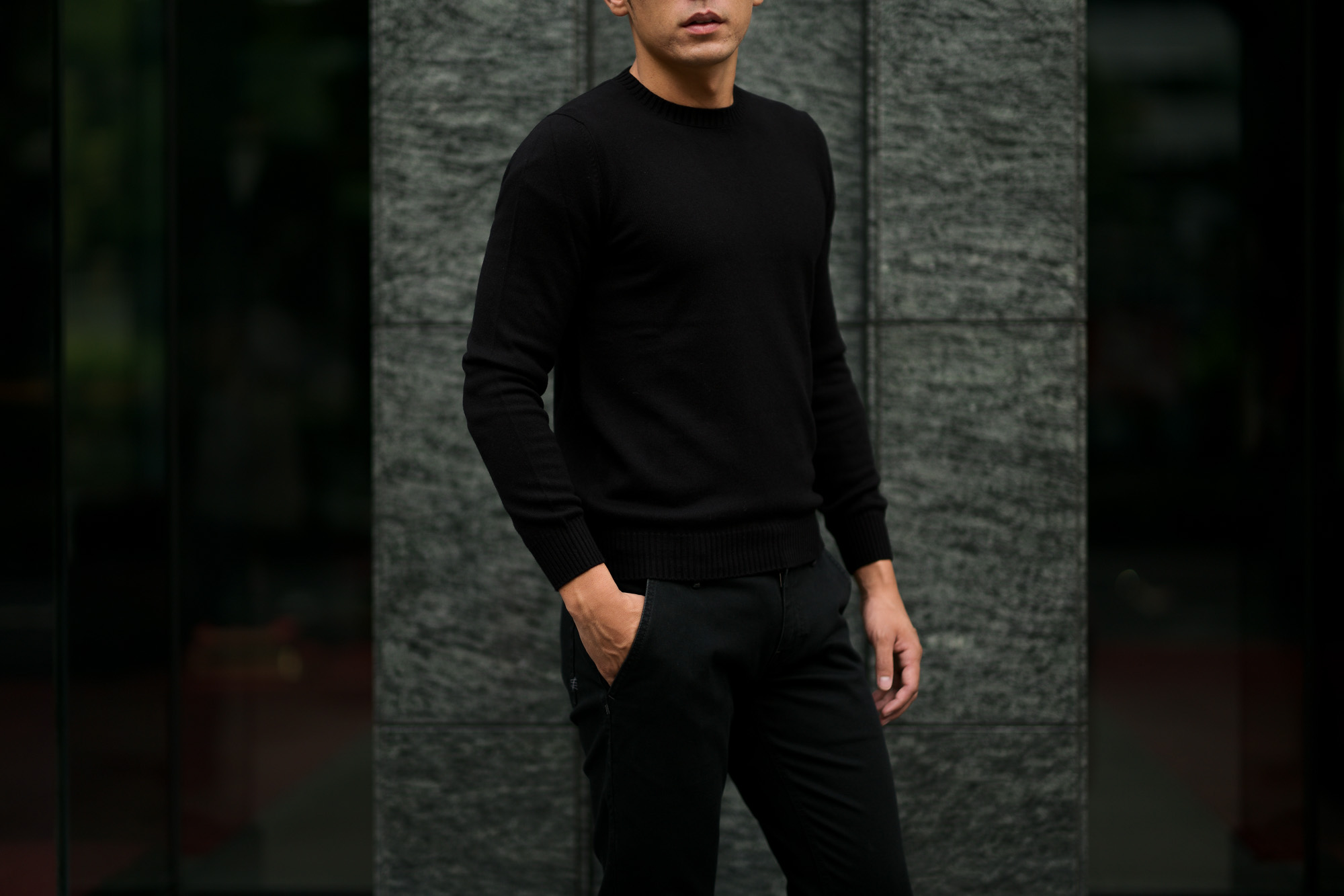 Settefili Cashmere (セッテフィーリ カシミア) Silk Cashmere Crew Neck Sweater ハイゲージ シルクカシミア ニット セーター BLACK (ブラック・CS22) made in italy (イタリア製) 2019 秋冬新作 settefilicashmere 愛知 名古屋 altoediritto アルトエデリット