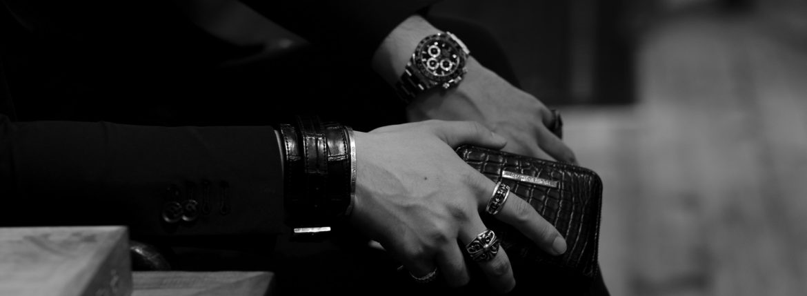 FIXER(フィクサー) CROCODILE LEATHER BRACELET 925 STERLING SILVER(925 スターリングシルバー) クロコダイル レザー ブレスレット BLACK (ブラック) 【ご予約受付中】 愛知 名古屋 altoediritto アルトエデリット クロコダイル ブレスレット バングル