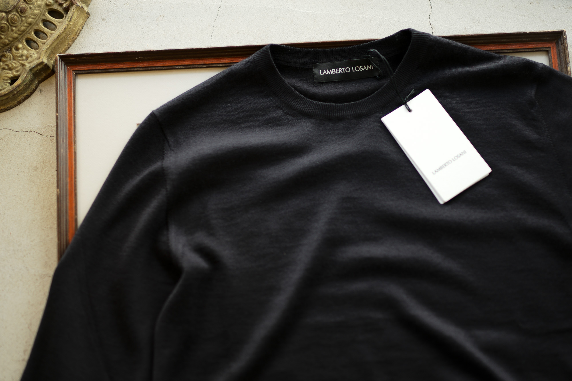 LAMBERTO LOSANI (ランベルト ロザーニ) Silk Cashmere Crew Neck Sweater(シルクカシミア クルーネック セーター) ハイゲージ シルクカシミヤニット セーター BLACK (ブラック・901) made in italy (イタリア製) 2019 秋冬新作 lambertolosani altoediritto アルトエデリット 愛知 名古屋 