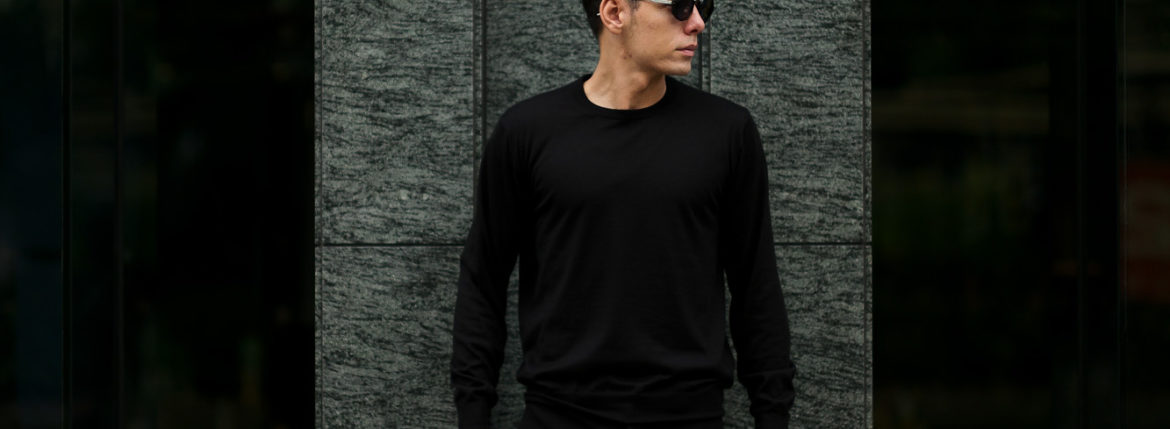 LAMBERTO LOSANI (ランベルト ロザーニ) Silk Cashmere Crew Neck Sweater(シルクカシミア クルーネック セーター) ハイゲージ シルクカシミヤニット セーター BLACK (ブラック・901) made in italy (イタリア製) 2019 秋冬新作 lambertolosani altoediritto アルトエデリット 愛知 名古屋