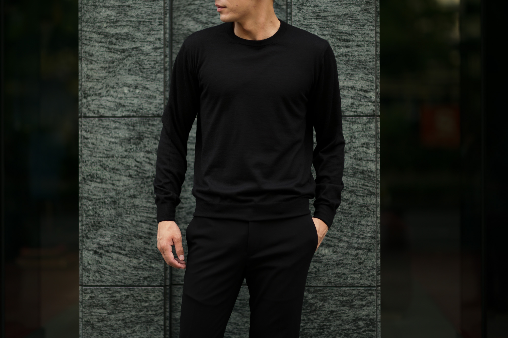 LAMBERTO LOSANI (ランベルト ロザーニ) Silk Cashmere Crew Neck Sweater(シルクカシミア クルーネック セーター) ハイゲージ シルクカシミヤニット セーター BLACK (ブラック・901) made in italy (イタリア製) 2019 秋冬新作  lambertolosani altoediritto アルトエデリット 愛知 名古屋