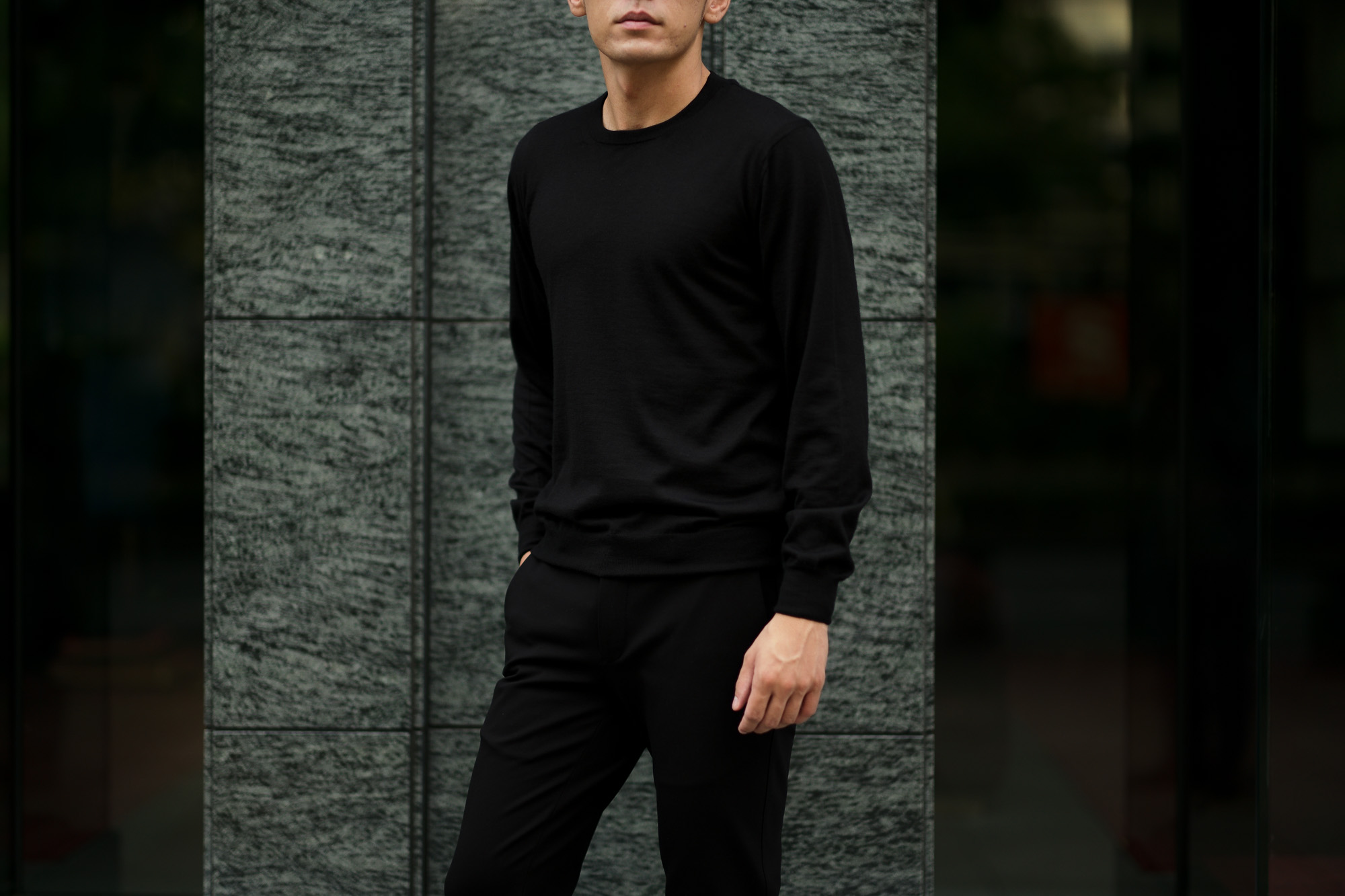 LAMBERTO LOSANI (ランベルト ロザーニ) Silk Cashmere Crew Neck Sweater(シルクカシミア クルーネック セーター) ハイゲージ シルクカシミヤニット セーター BLACK (ブラック・901) made in italy (イタリア製) 2019 秋冬新作  lambertolosani altoediritto アルトエデリット 愛知 名古屋