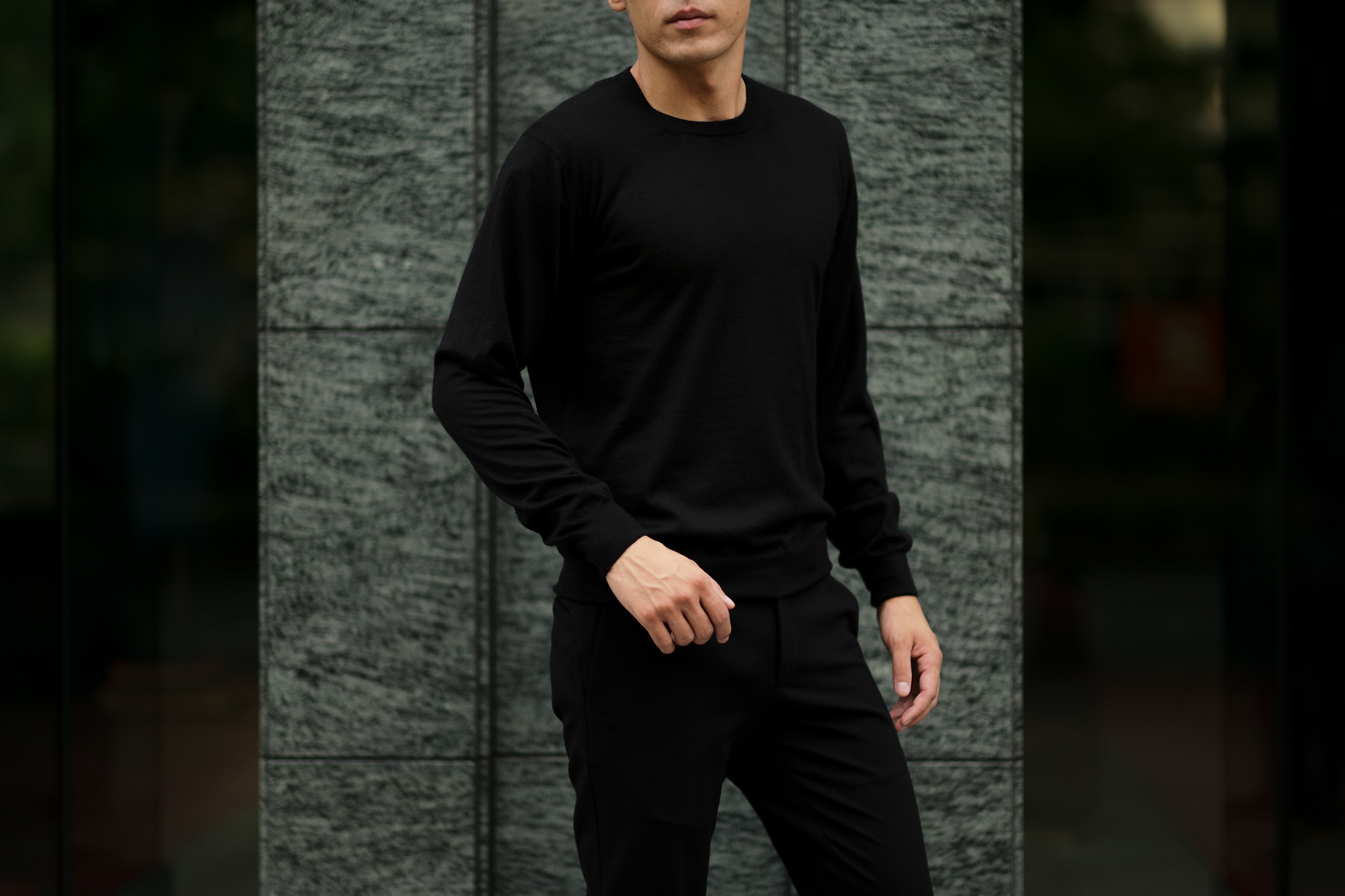 LAMBERTO LOSANI (ランベルト ロザーニ) Silk Cashmere Crew Neck Sweater(シルクカシミア クルーネック セーター) ハイゲージ シルクカシミヤニット セーター BLACK (ブラック・901) made in italy (イタリア製) 2019 秋冬新作  lambertolosani altoediritto アルトエデリット 愛知 名古屋