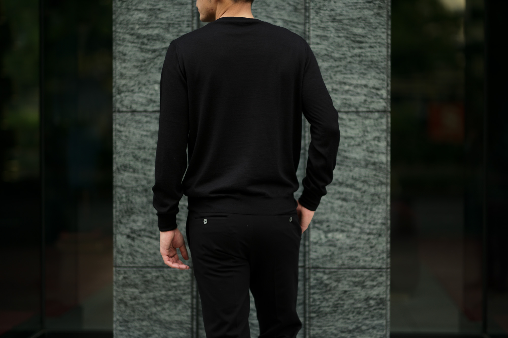 LAMBERTO LOSANI (ランベルト ロザーニ) Silk Cashmere Crew Neck Sweater(シルクカシミア クルーネック セーター) ハイゲージ シルクカシミヤニット セーター BLACK (ブラック・901) made in italy (イタリア製) 2019 秋冬新作  lambertolosani altoediritto アルトエデリット 愛知 名古屋