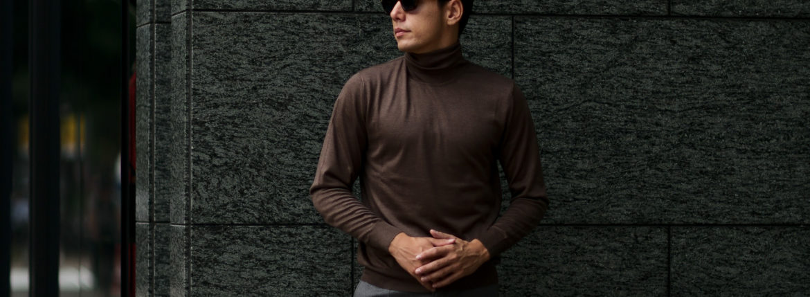 LAMBERTO LOSANI (ランベルト ロザーニ) Silk Cashmere Turtle Neck Sweaterシルクカシミア タートルネック セーター) ハイゲージ シルクカシミヤニット セーター BROWN (ブラウン・325) made in italy (イタリア製) 2019 秋冬新作 lambertolosani altoediritto アルトエデリット 愛知 名古屋