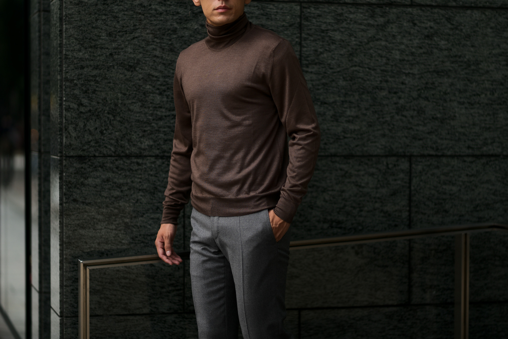 LAMBERTO LOSANI (ランベルト ロザーニ) Silk Cashmere Turtle Neck Sweaterシルクカシミア タートルネック セーター) ハイゲージ シルクカシミヤニット セーター BROWN (ブラウン・325) made in italy (イタリア製) 2019 秋冬新作 lambertolosani altoediritto アルトエデリット 愛知 名古屋